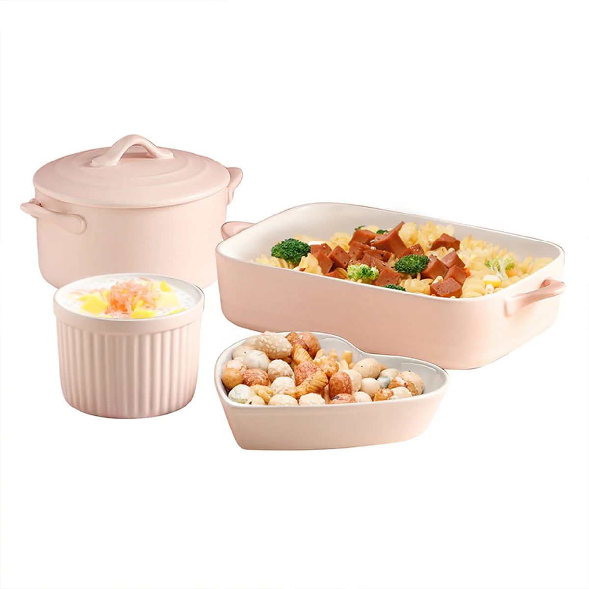 【包邮】松发 家用陶瓷烘培餐具4件套 芝士焗饭盘烤盘烤盅 哑光粉-一件套