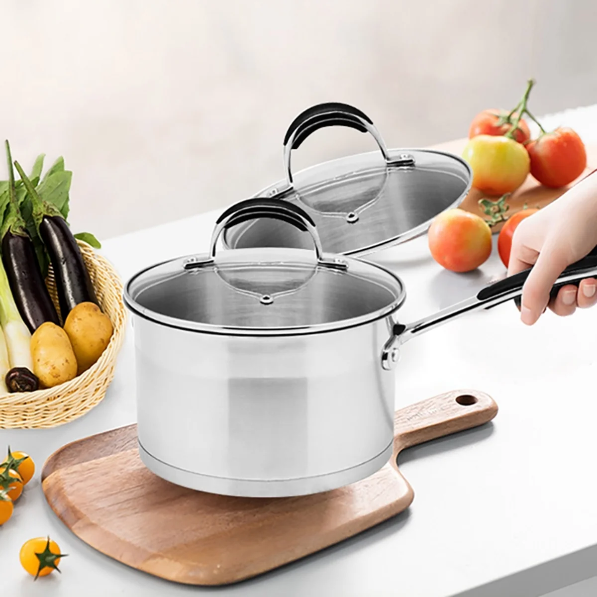 Prime Cook Stainless steel saucepan, Milk pan, Soup pot ,With glass lid, 2.6 QT 18cm