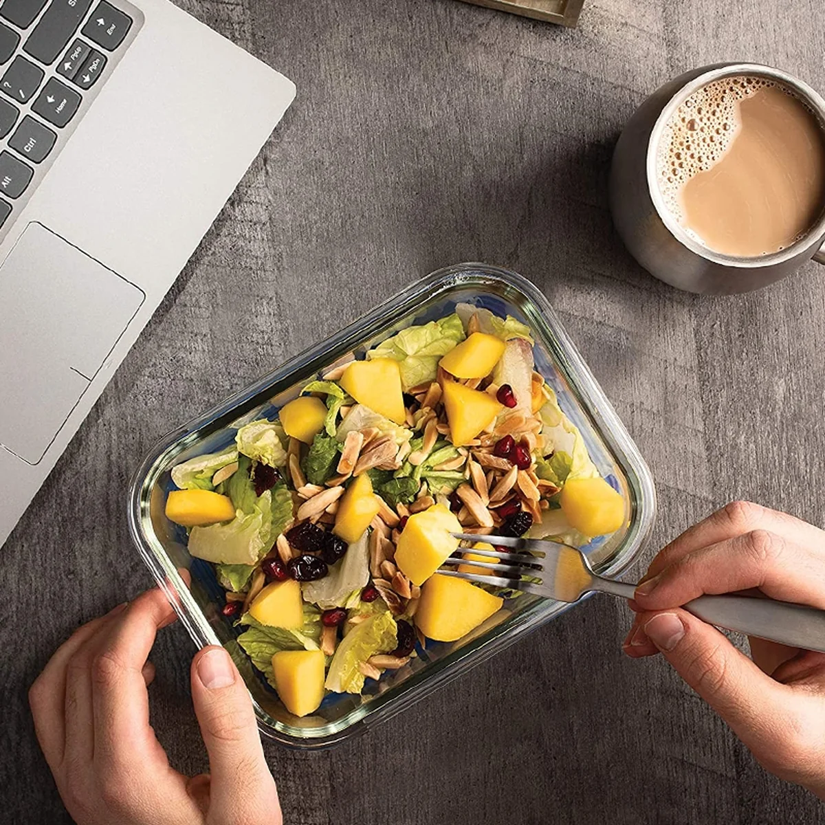 Prime Cook Three-piece heat-resistant glass lunch box fresh-keeping box, available in microwave oven, sealed with lid, 1000ml/930ml/880ml