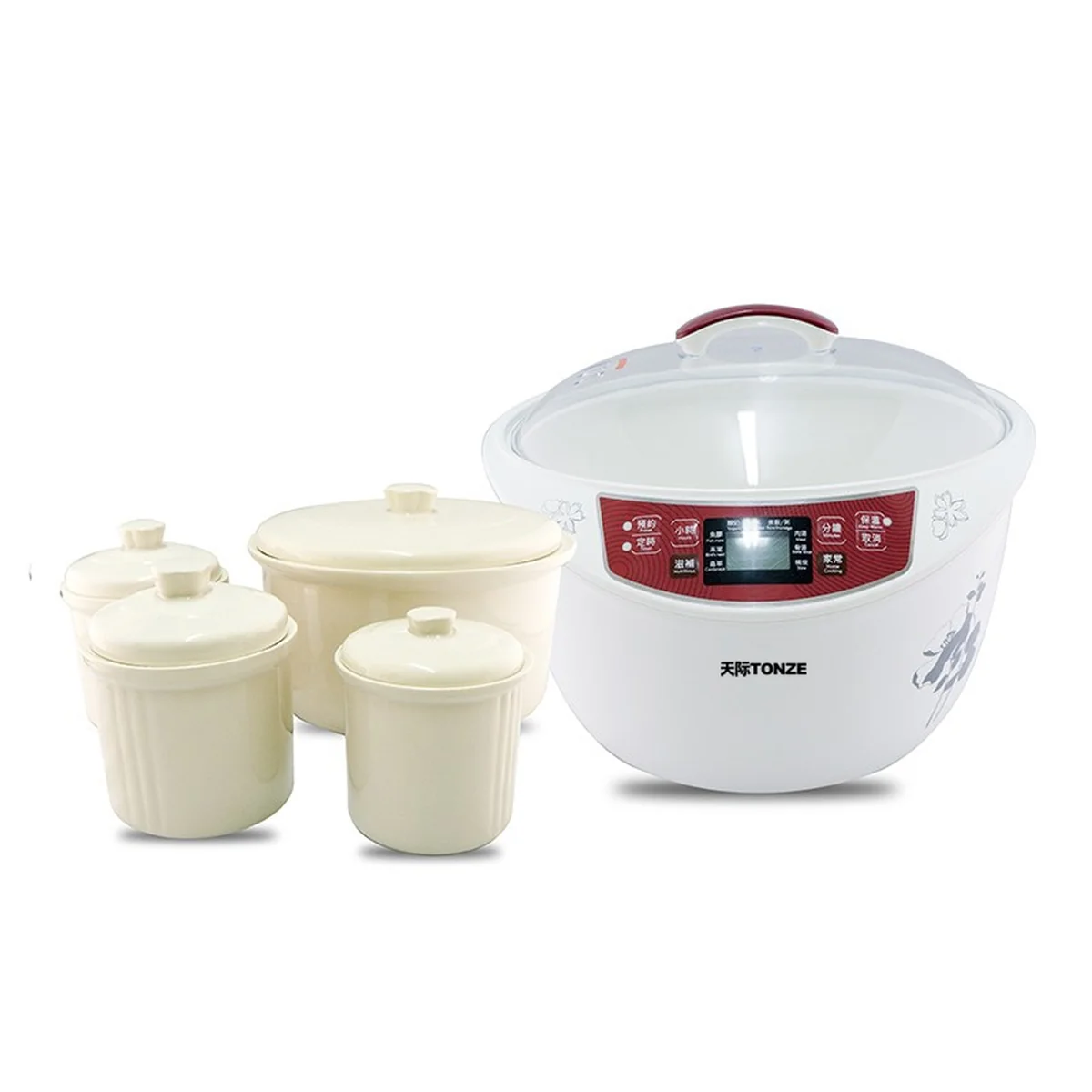 TONZE DGD32-32BG Smart 4 Ceramic Pot Electric Stew Pot, Slow Cooker Soup Maker