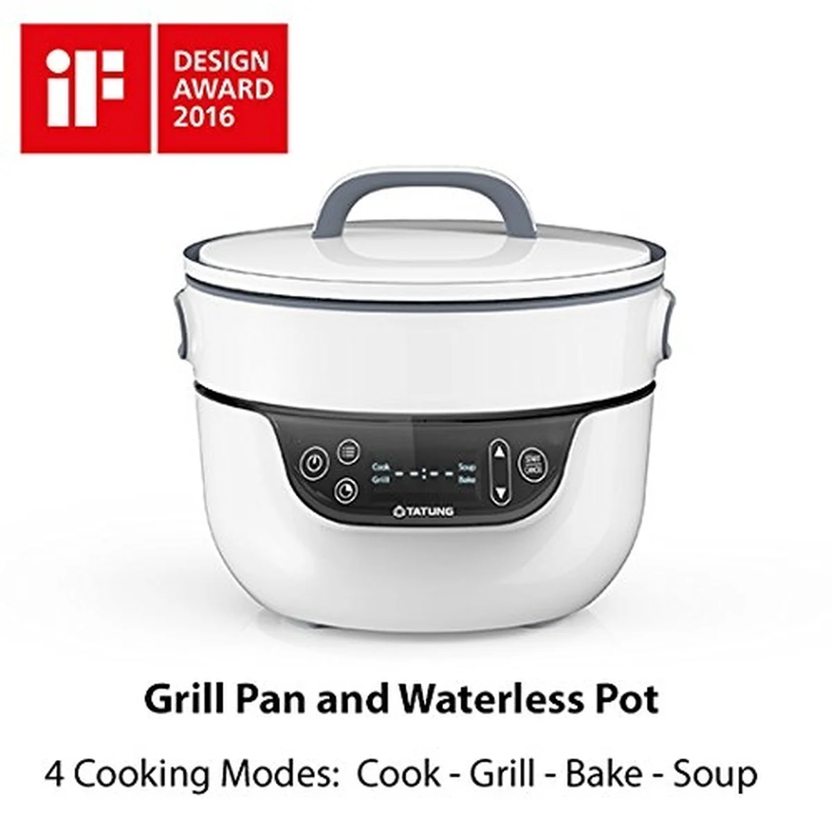 Tatung TSB-3016EA Fusion Cooker Grill Pan & Waterless Pot-Bake & Waterless Cook, 9" Grill Pan & 2.8 Qt Waterless pot, White