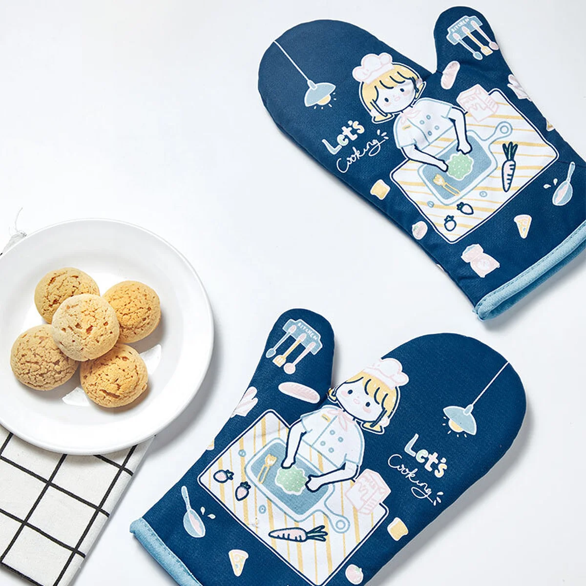 Zhanyi,Silicone Shell Kitchen Oven Mitts, Set of 2 Oven Gloves with Cotton Lining for BBQ Cooking Set Baking Grilling Barbecue Microwave Hot mitt