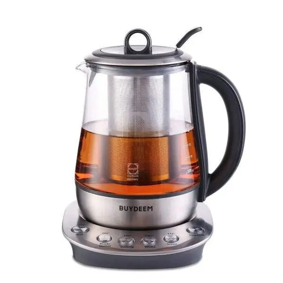 Buydeem Tea Maker K2423, German Schott Glass Electric Kettle, 316 Stainless Steel, Auto Keep Warm,1.2L