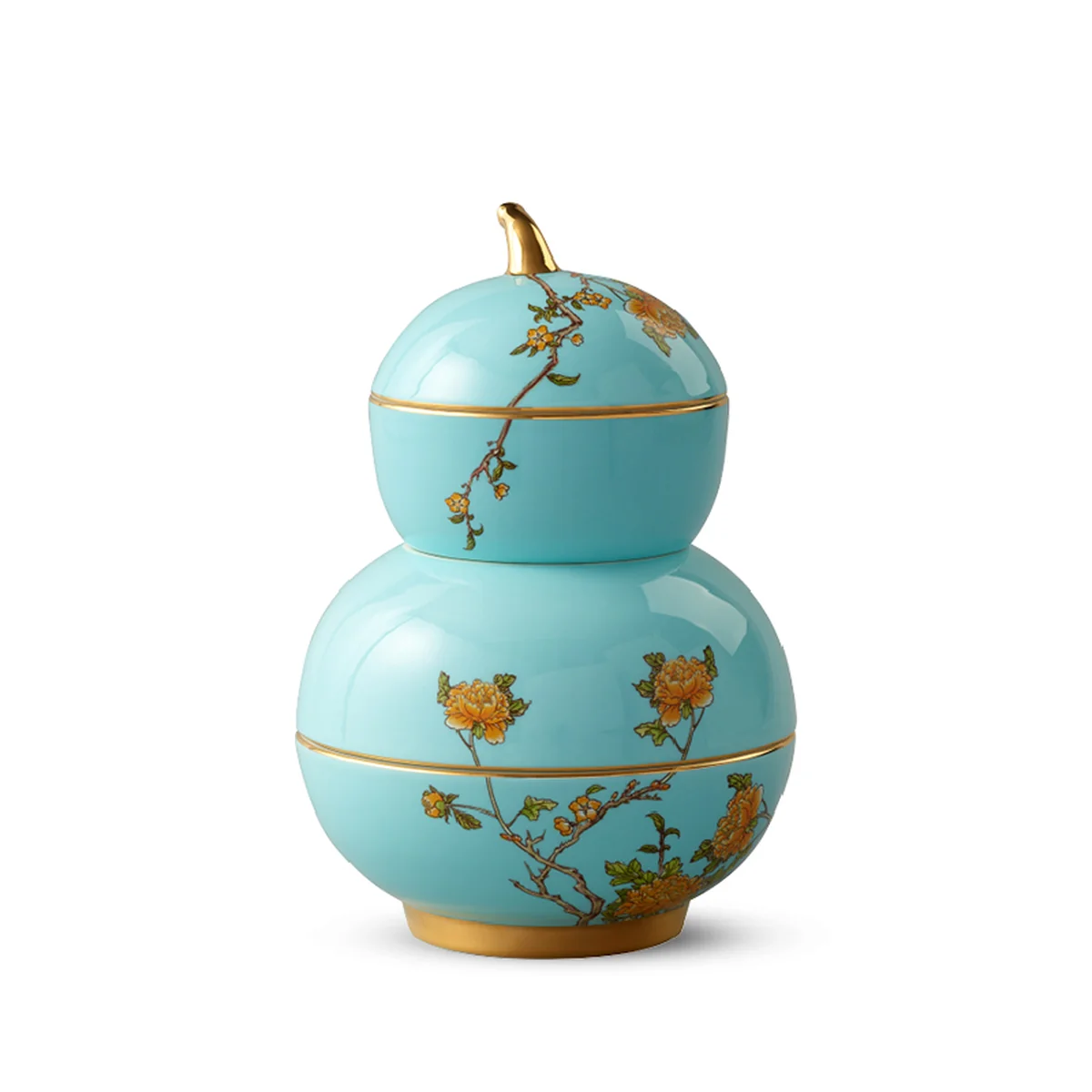 [China Direct Shipping, 5-7 days] Auratic China Porcelain Yongfengyuan 4-head Fortune Fruit Plate in West Lake Blue (130mm)