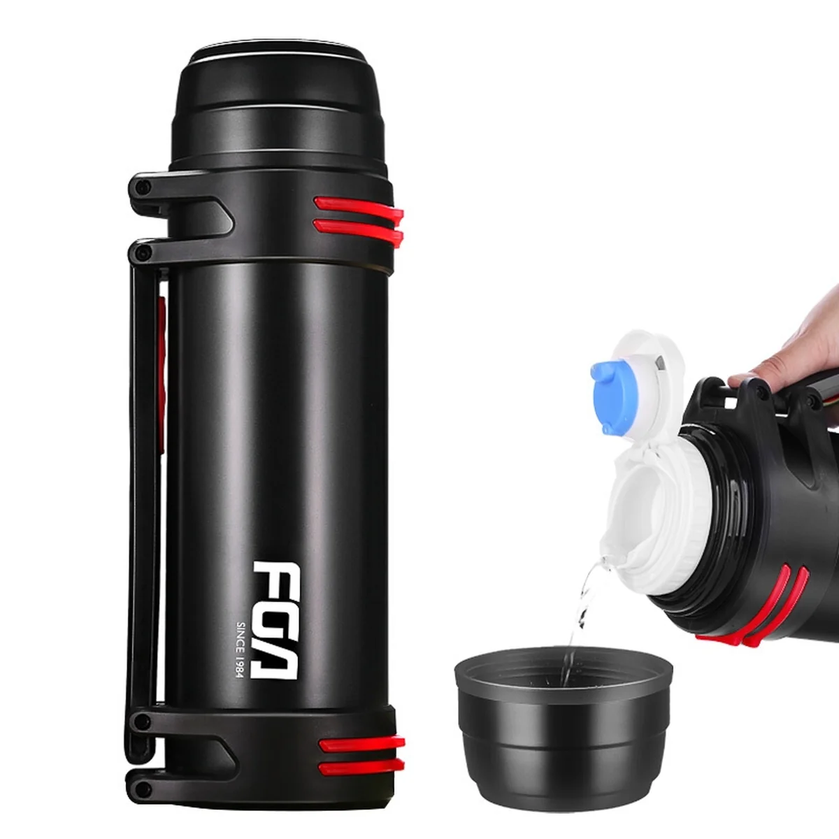 Fuguang Stainless steel large capacity insulation kettle Outdoor insulation cup Black 2.2L