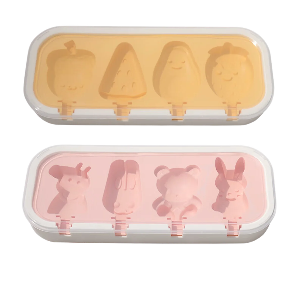 【China direct mail, delivery time 10-15 days】 Baijie ice cream mold DIY cartoon complementary food frozen grid ice cream artifact ice cream ice cream box silicone ice cream stick mold 2-piece set - ice set