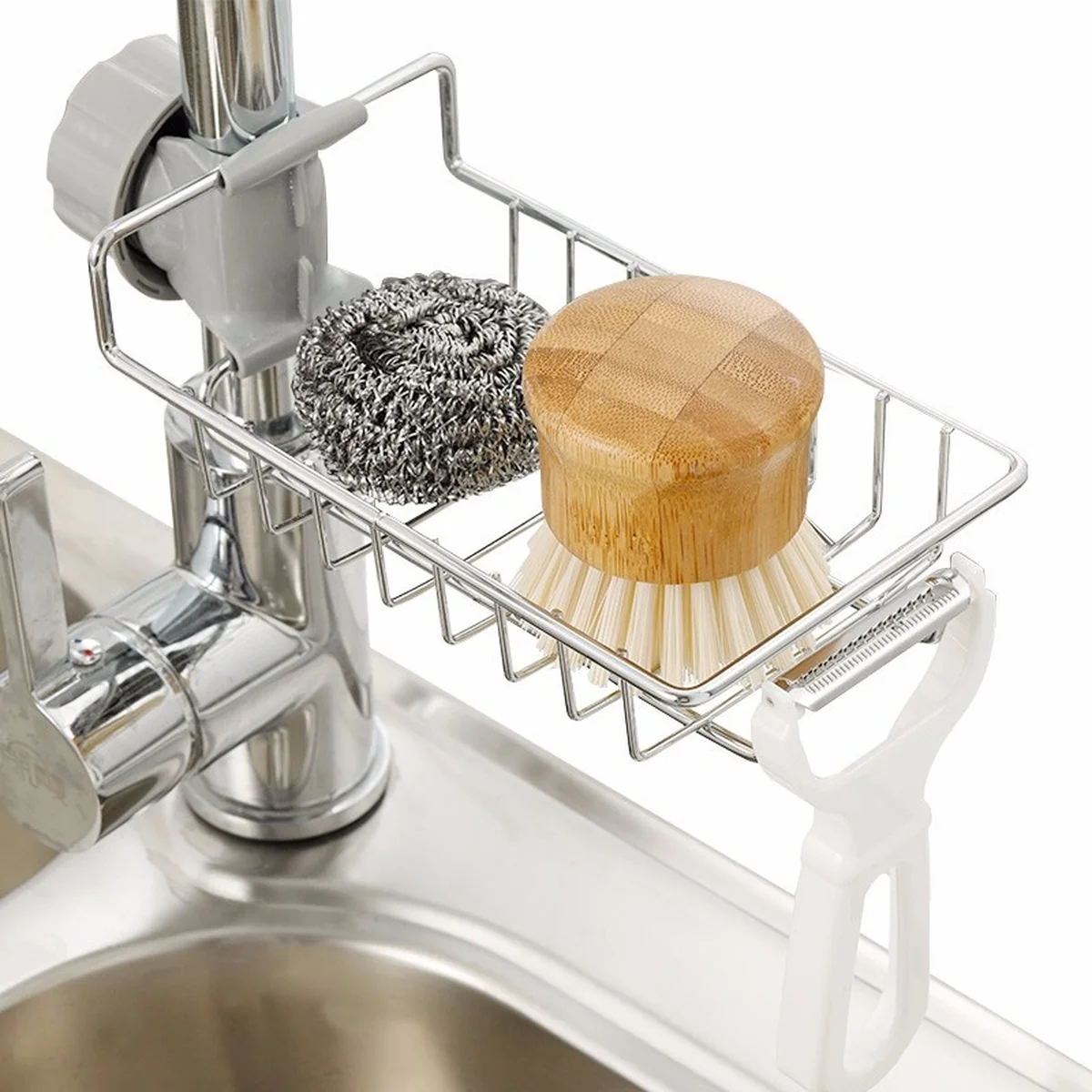 Japanese stainless steel adjustable faucet rack drain rack Free punching Silver