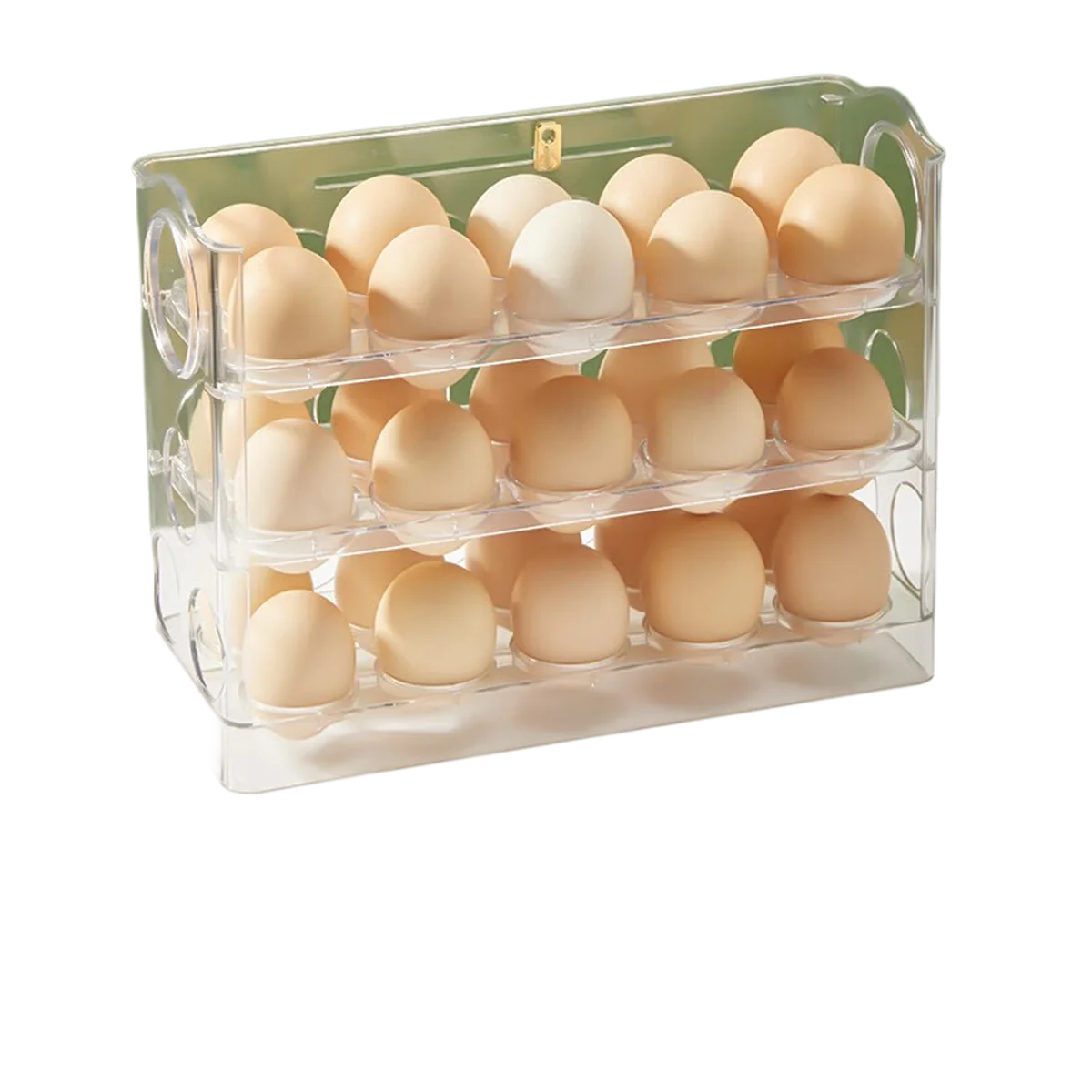 【China direct mail, delivery time 10-15 days】PAKCHOICE egg storage box refrigerator side door storage rack can be flipped, kitchen specific egg tray fresh-keeping box artifact automatically flips/can hold 30 pieces - transparent