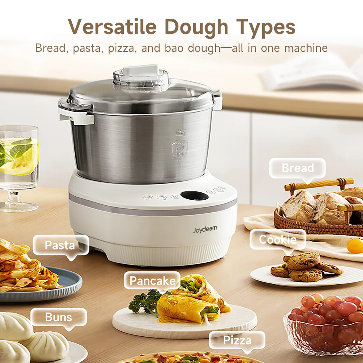 Joydeem Large Capacity Noodle Machine HMJ-A501 Intelligent Kneading Machine Fully Automatic Kneading Machine Constant Temperature Fermentation 304 Stainless Steel Pressure Kneading and Awakening Integrated 5L