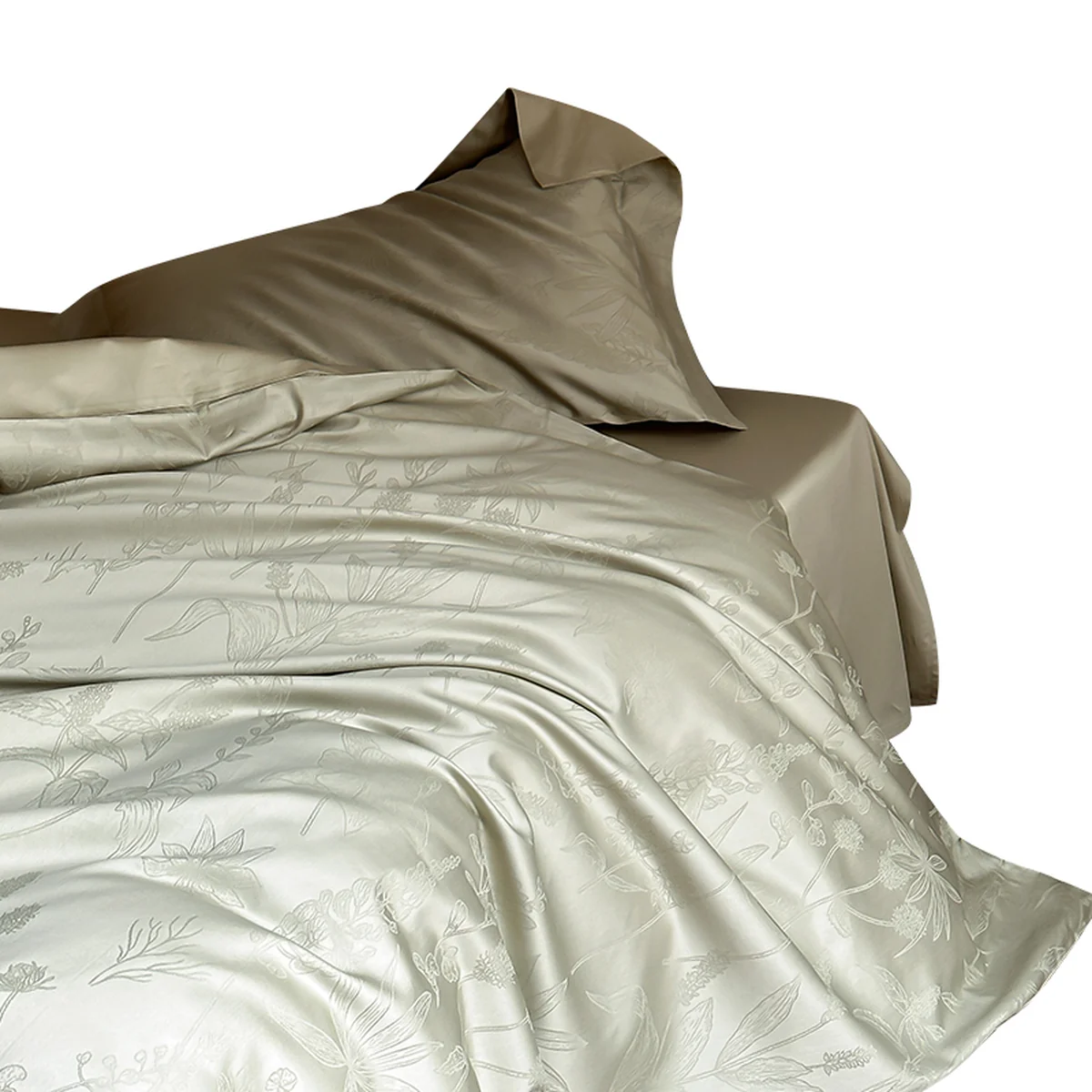 Silkueen New Chinese Style Cotton Satin Four-piece Bed Set 100s, Spring and Summer Light Luxury Jacquard Bedding Set, Dreaming of Jiangnan, 220*240cm