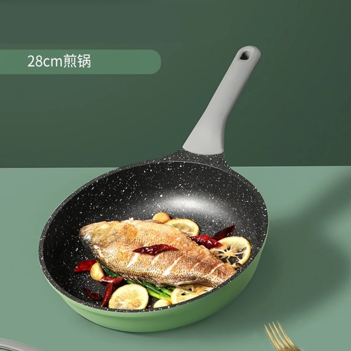 Cooker King, Bamboo Bluestone Series, Cookware Set, Household non-stick wok,Frying pan,Milk pan, Healthy, Less oil and light smoke, 3-piece set