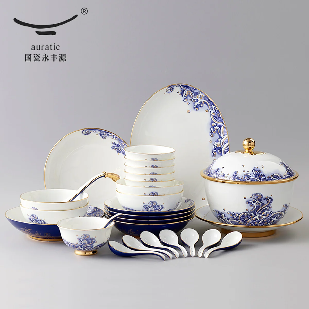 [China delivered directly, Arriving in 5-7 days]   Auratic,Mr. Porcelain, Pearl of the Sea, 31-head Chinese tableware, ceramic dishes and spoons