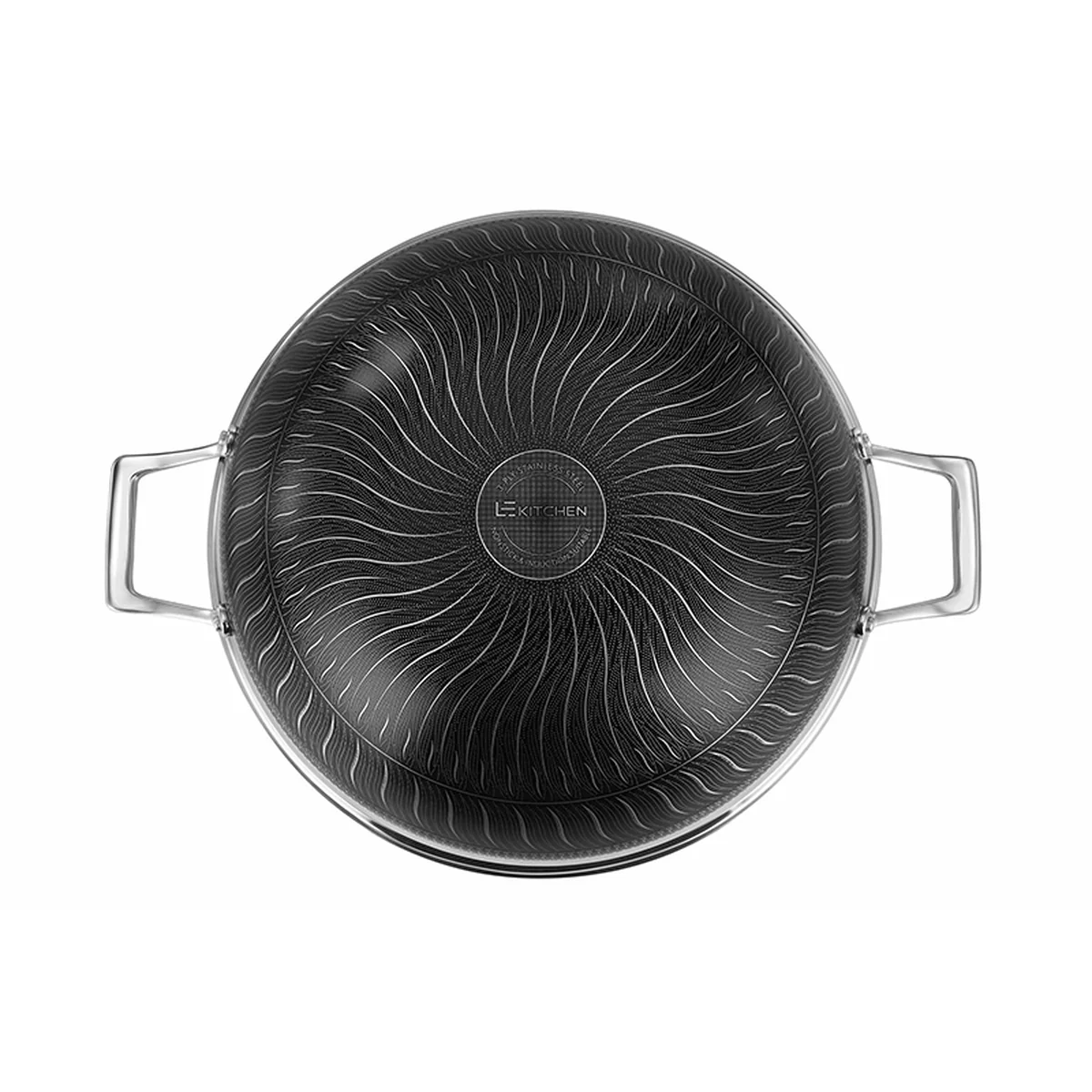 LeKITCHEN, 304 stainless steel double ear non-stick wok, household with lid, universal for gas induction cooker, 36/38cm