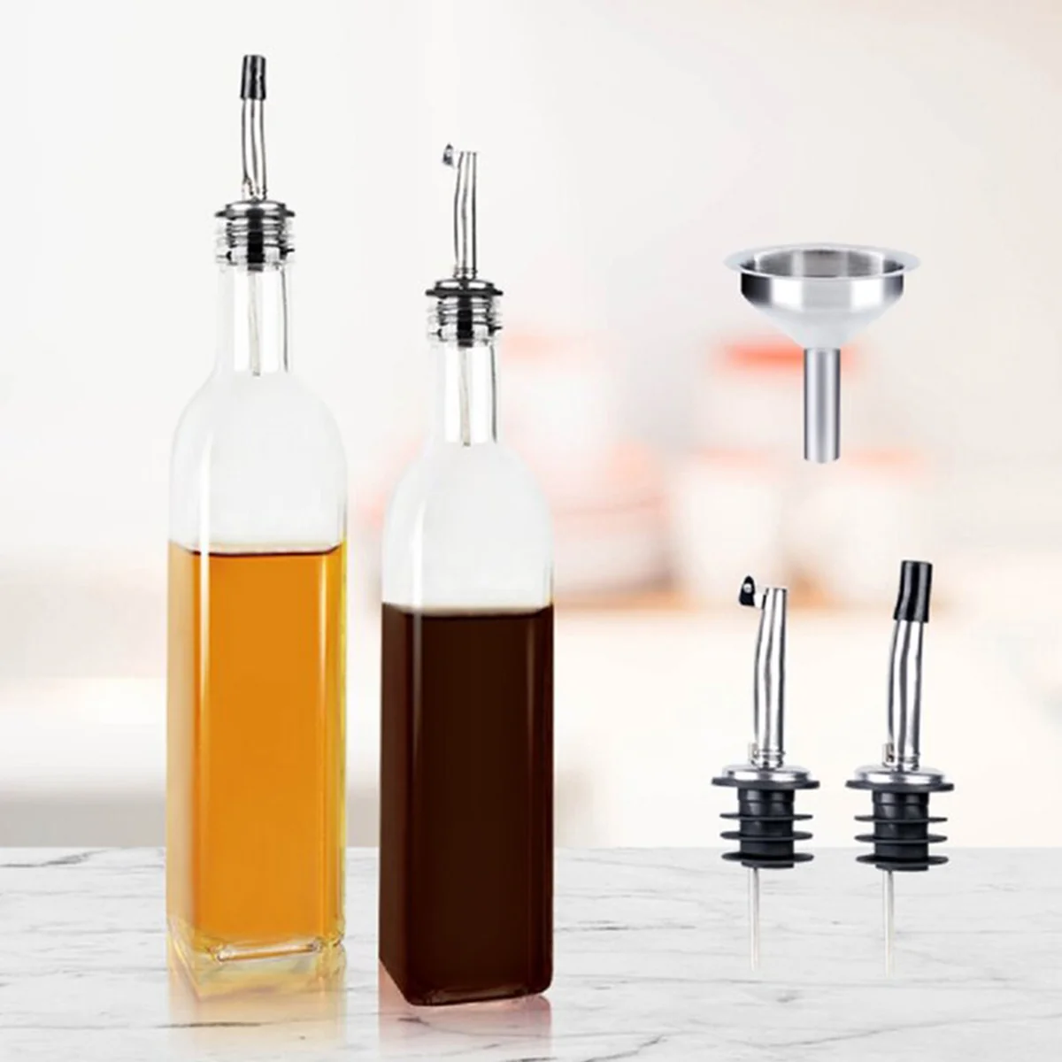 Prime Cook Two-piece glass oil bottle seasoning bottle, automatic opening and closing, dustproof and leak-proof,750ml/500ml