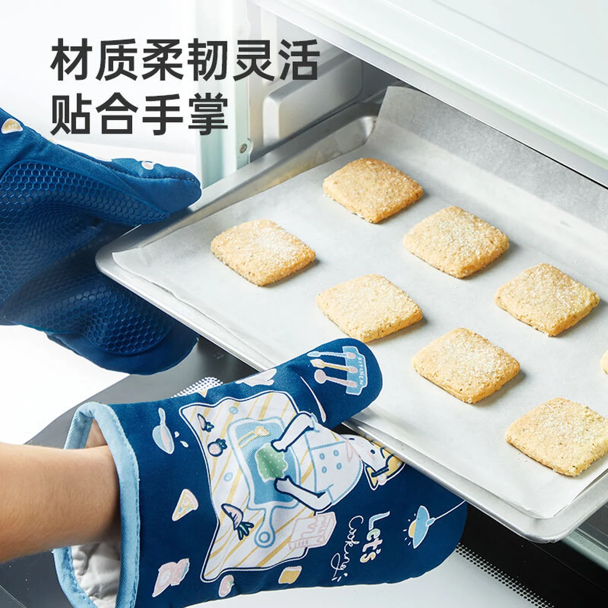 Zhanyi,Silicone Shell Kitchen Oven Mitts, Set of 2 Oven Gloves with Cotton Lining for BBQ Cooking Set Baking Grilling Barbecue Microwave Hot mitt
