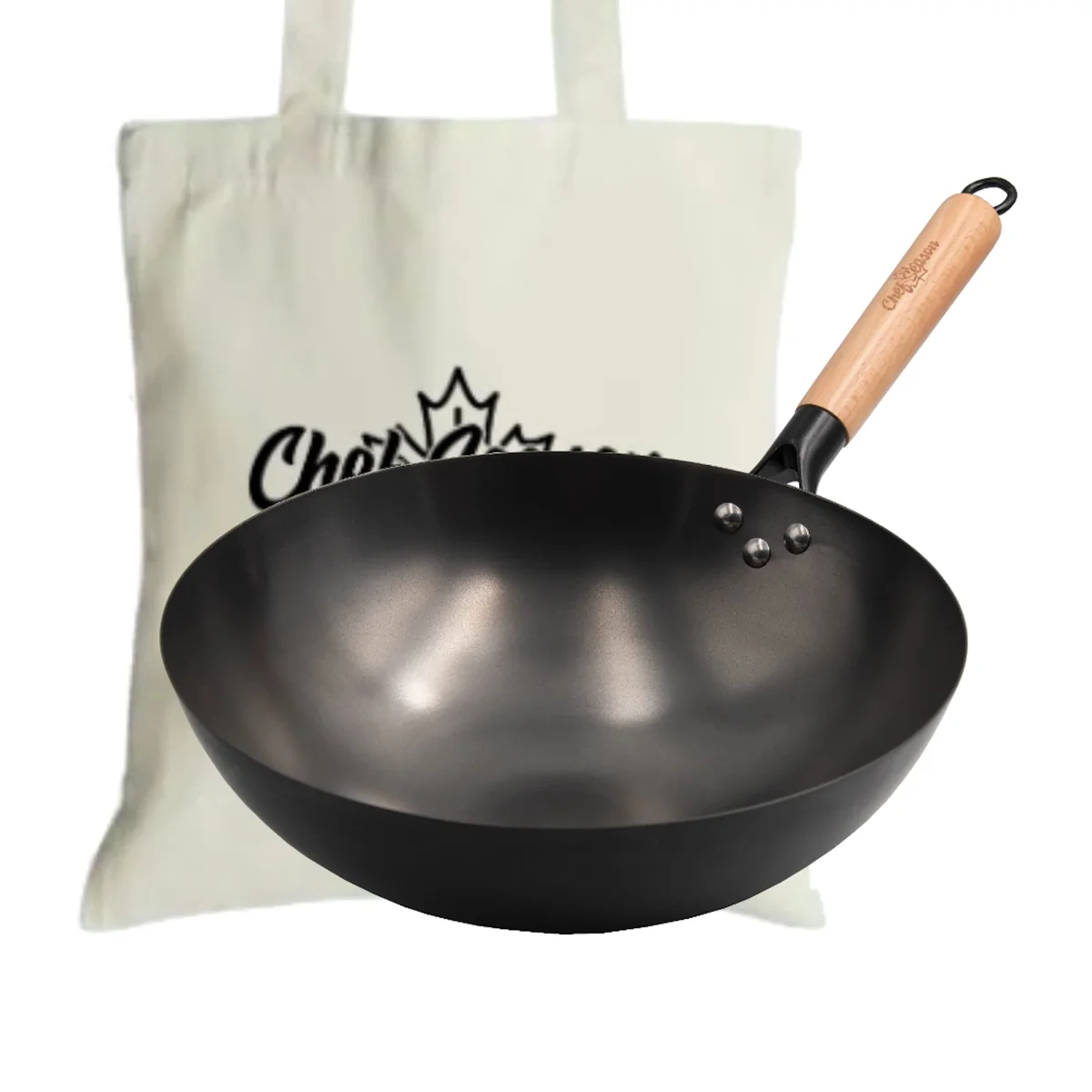 ChefSeason Flat carbon steel wok uncoated Not easy to rust gas stove available 32/34cm