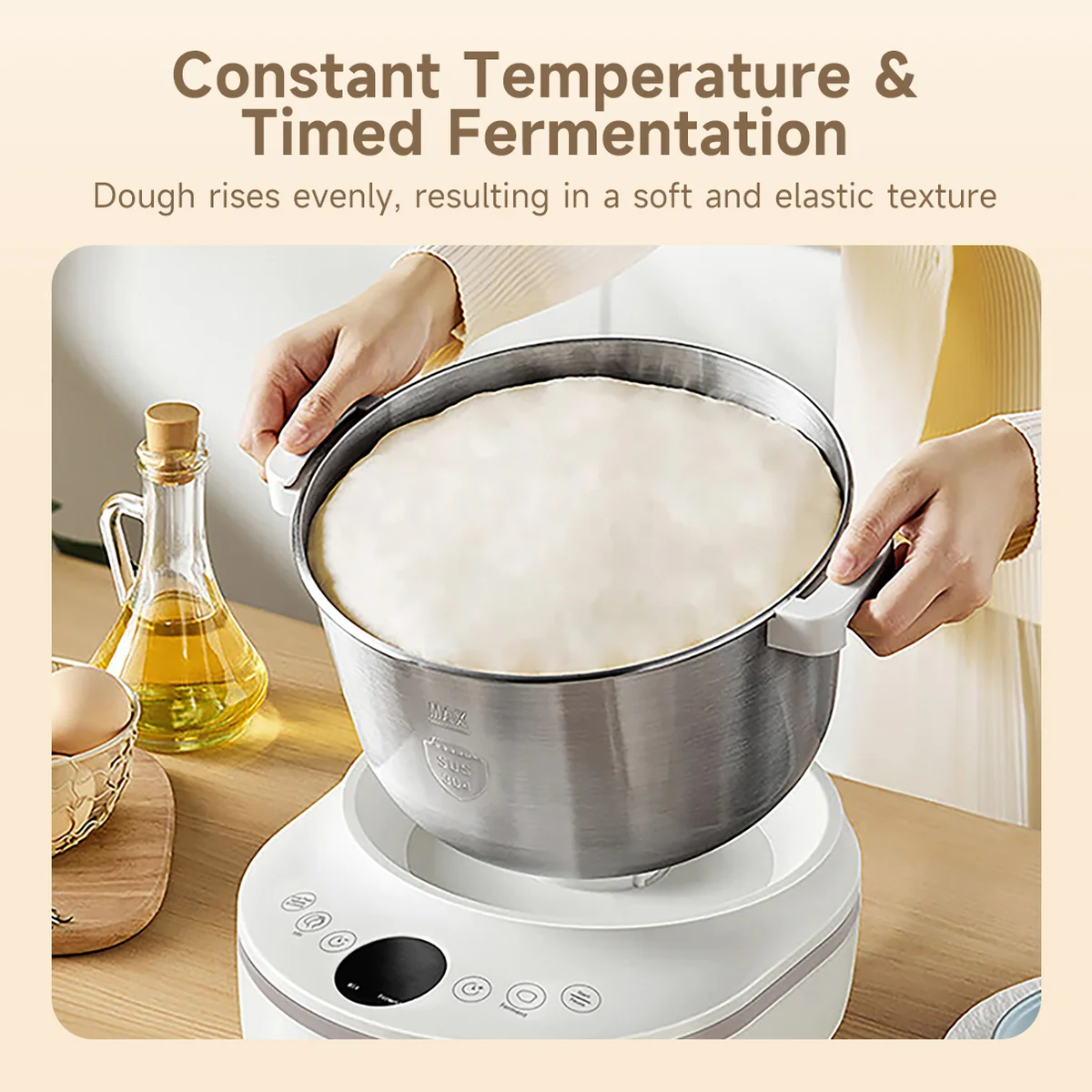 Joydeem Large Capacity Noodle Machine HMJ-A501 Intelligent Kneading Machine Fully Automatic Kneading Machine Constant Temperature Fermentation 304 Stainless Steel Pressure Kneading and Awakening Integrated 5L