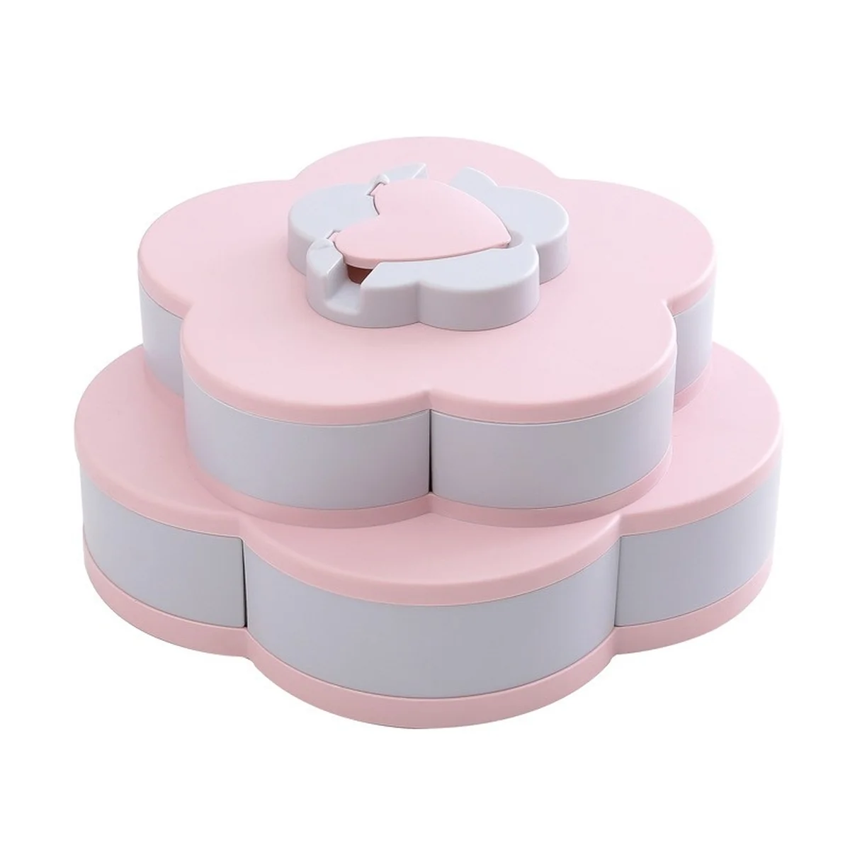 Meierjing Petal Rotating Double Fruit Plate Multi-Grid Easy Storage Pink