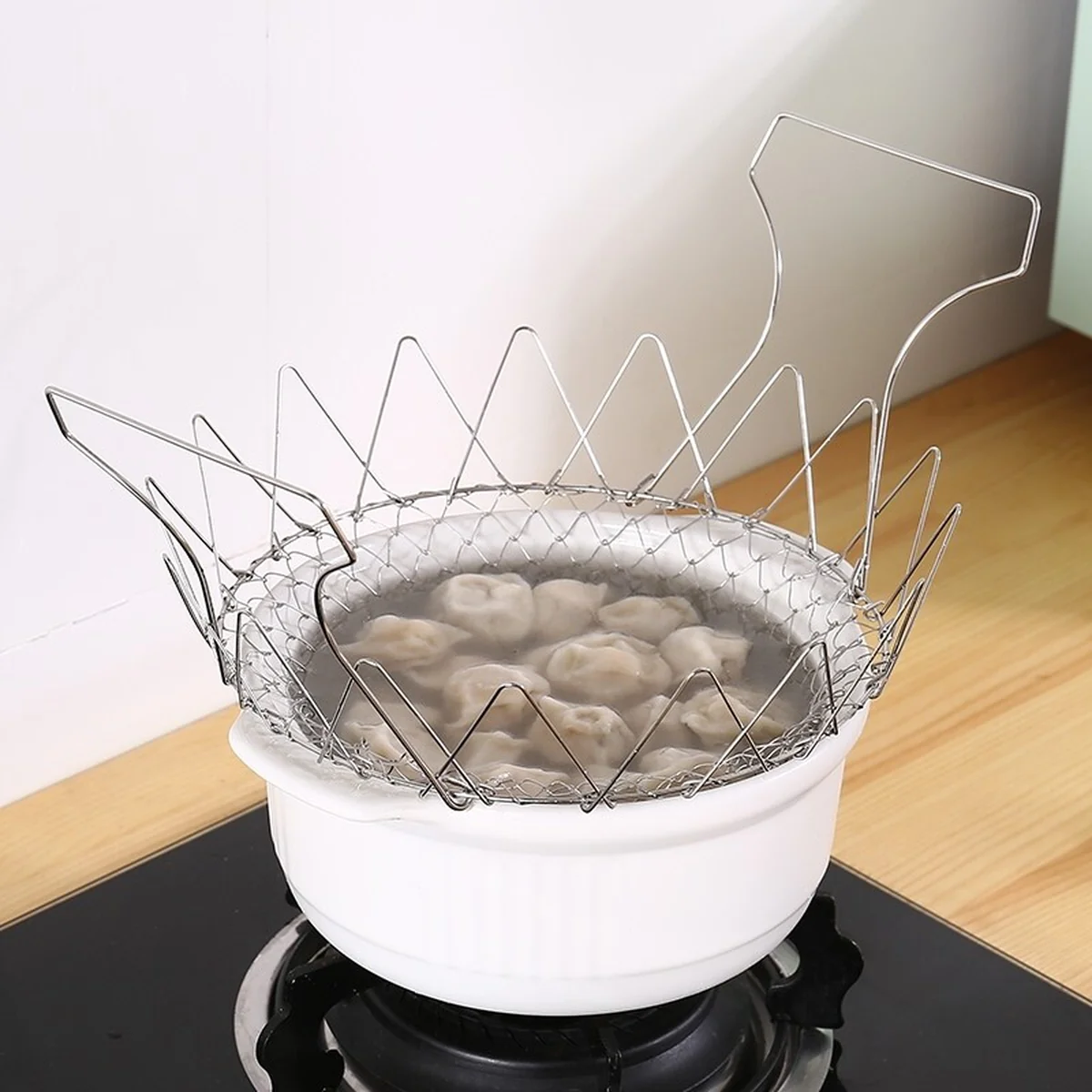 YAGAO Stainless steel frying large strainer drain basket, Drain and filter oil, Telescopic folding