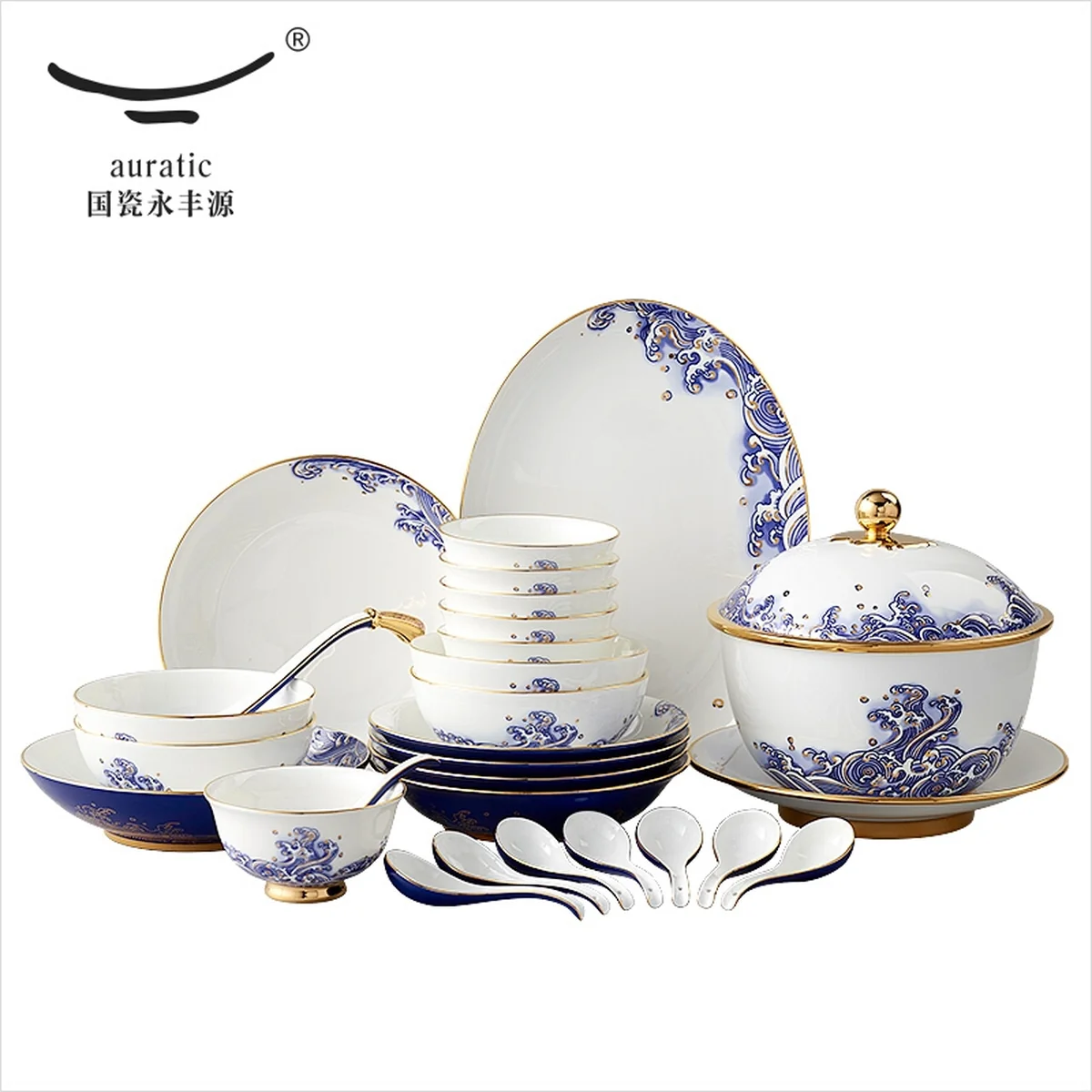 [China delivered directly, Arriving in 5-7 days]   Auratic,Mr. Porcelain, Pearl of the Sea, 31-head Chinese tableware, ceramic dishes and spoons