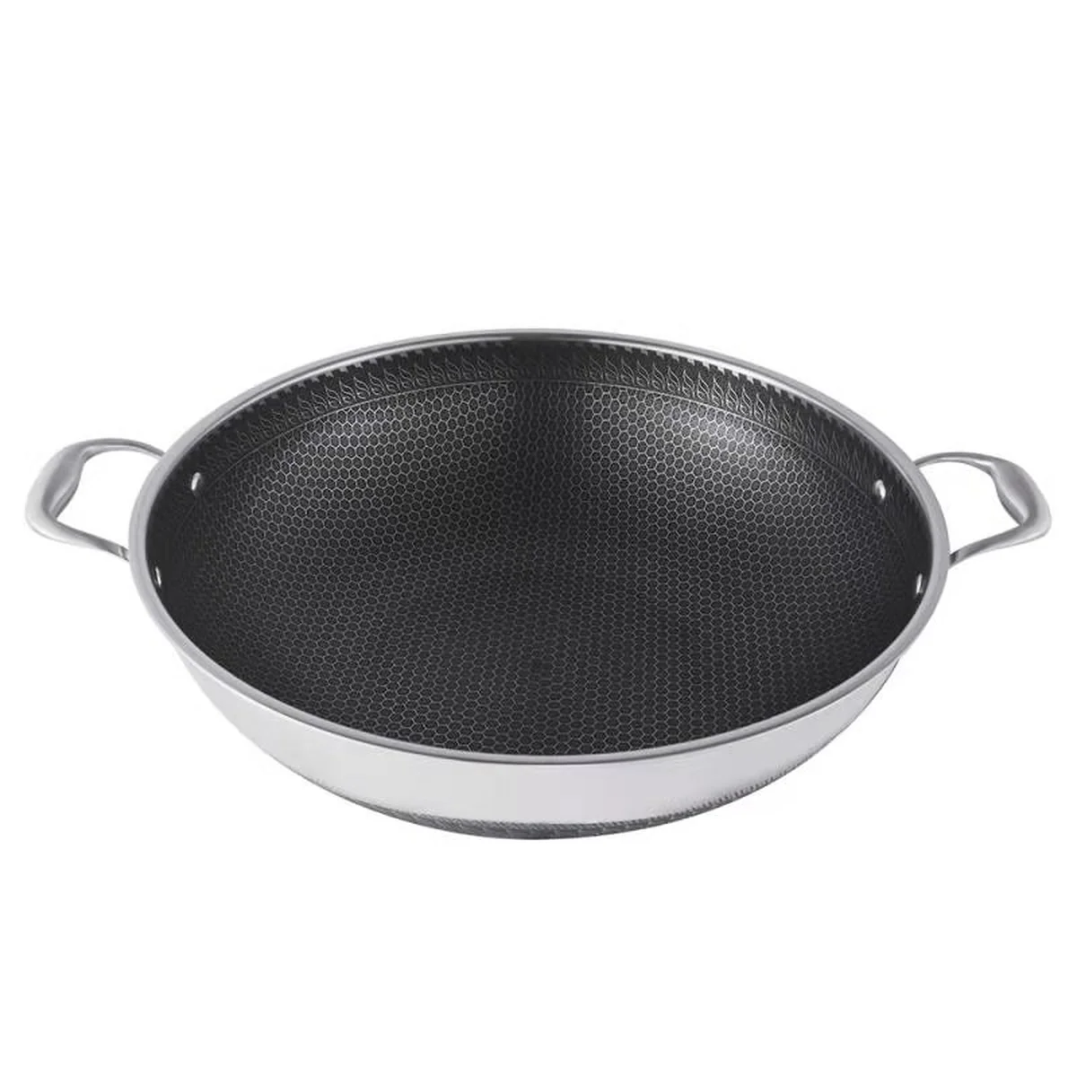 LeKITCHEN, 304 stainless steel double ear non-stick wok, household with lid, universal for gas induction cooker, 36/38cm