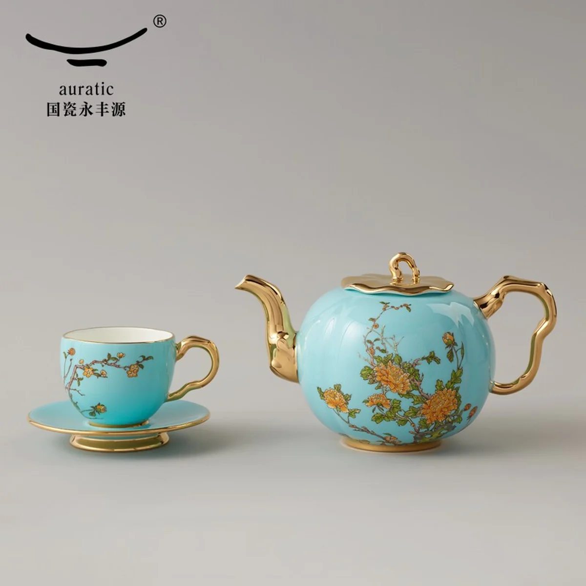 [China direct mail, time limit 5-7 days]AURATIC, Madam Porcelain West Lake Blue 17-head Coffee Set Ceramic Coffee Cup Set
