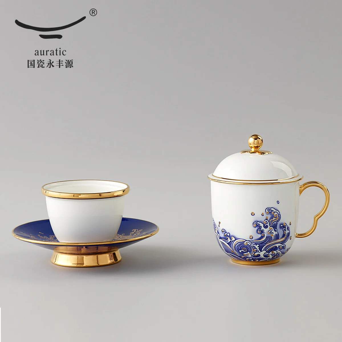 Auratic, Mr. Porcelain Sea Pearl, Four-piece Lid Cup, Tea Cup, Platinum, 250ml