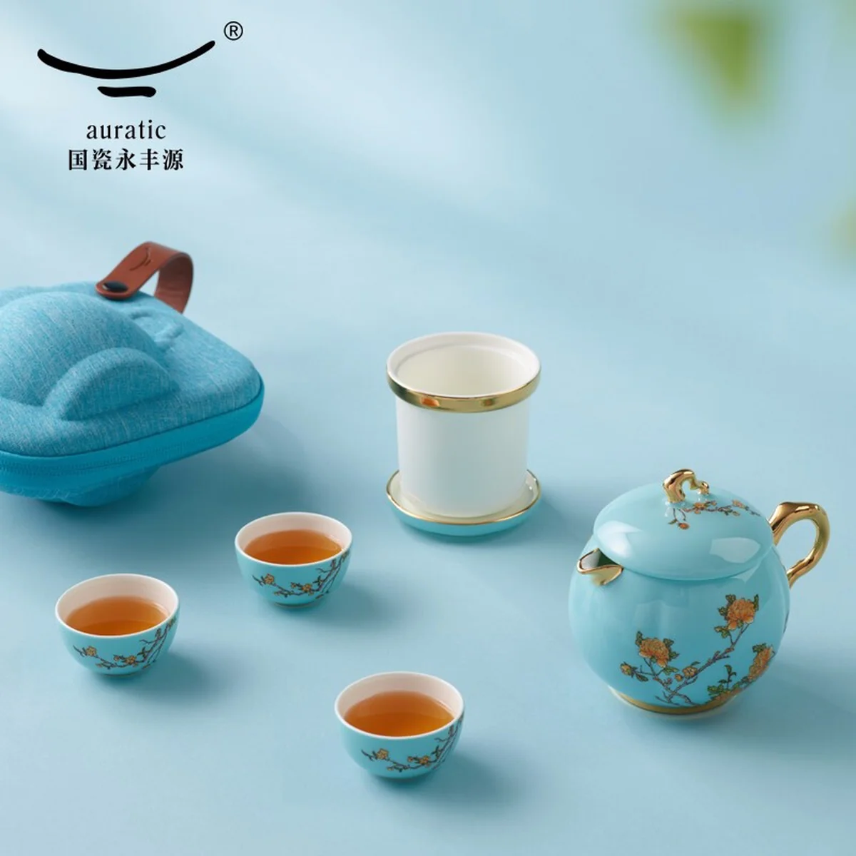 Auratic, "Mrs. Porcelain·West Lake Blue", Portable Travel Tea Set, 7 Pieces