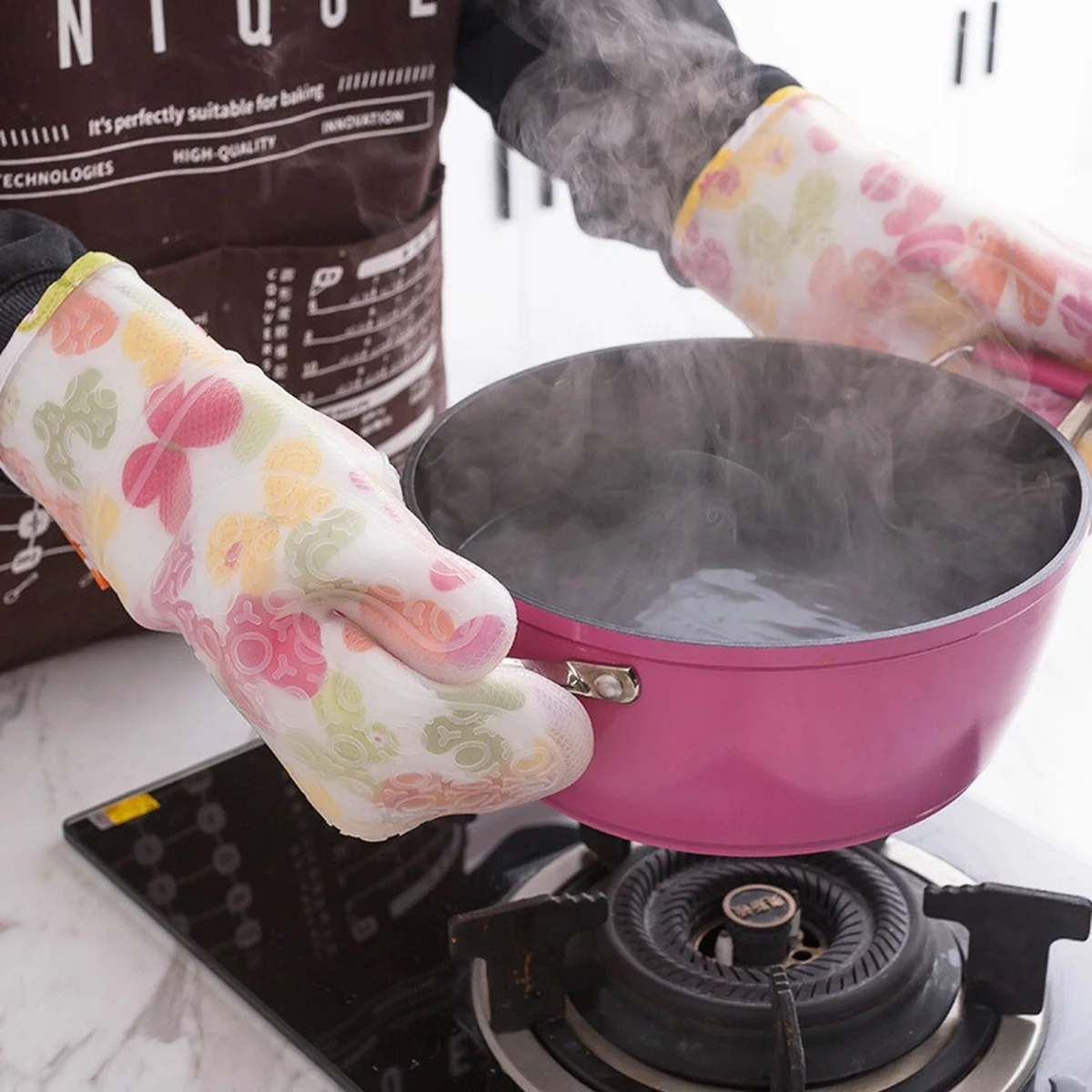 Magic Kitchen Double-layer high temperature silicone insulation anti-scalding gloves Microwave oven special Two-pack