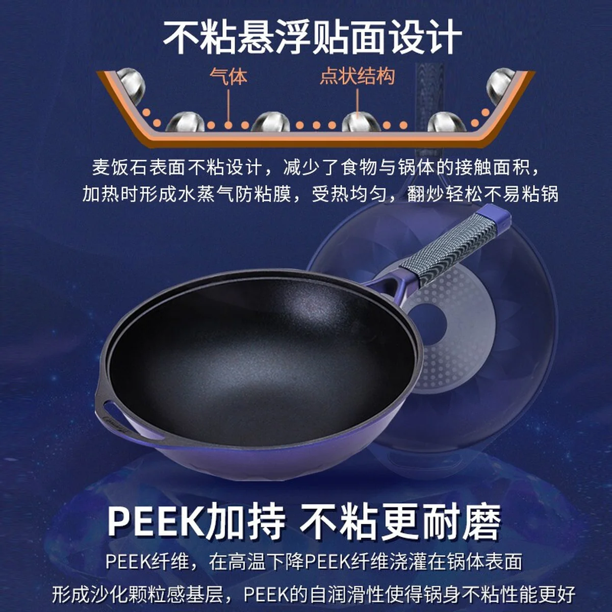 Amercook Blue Diamond Maifan Stone Non-Stick Wok, General Purpose Gas Induction Cooker, 32cm