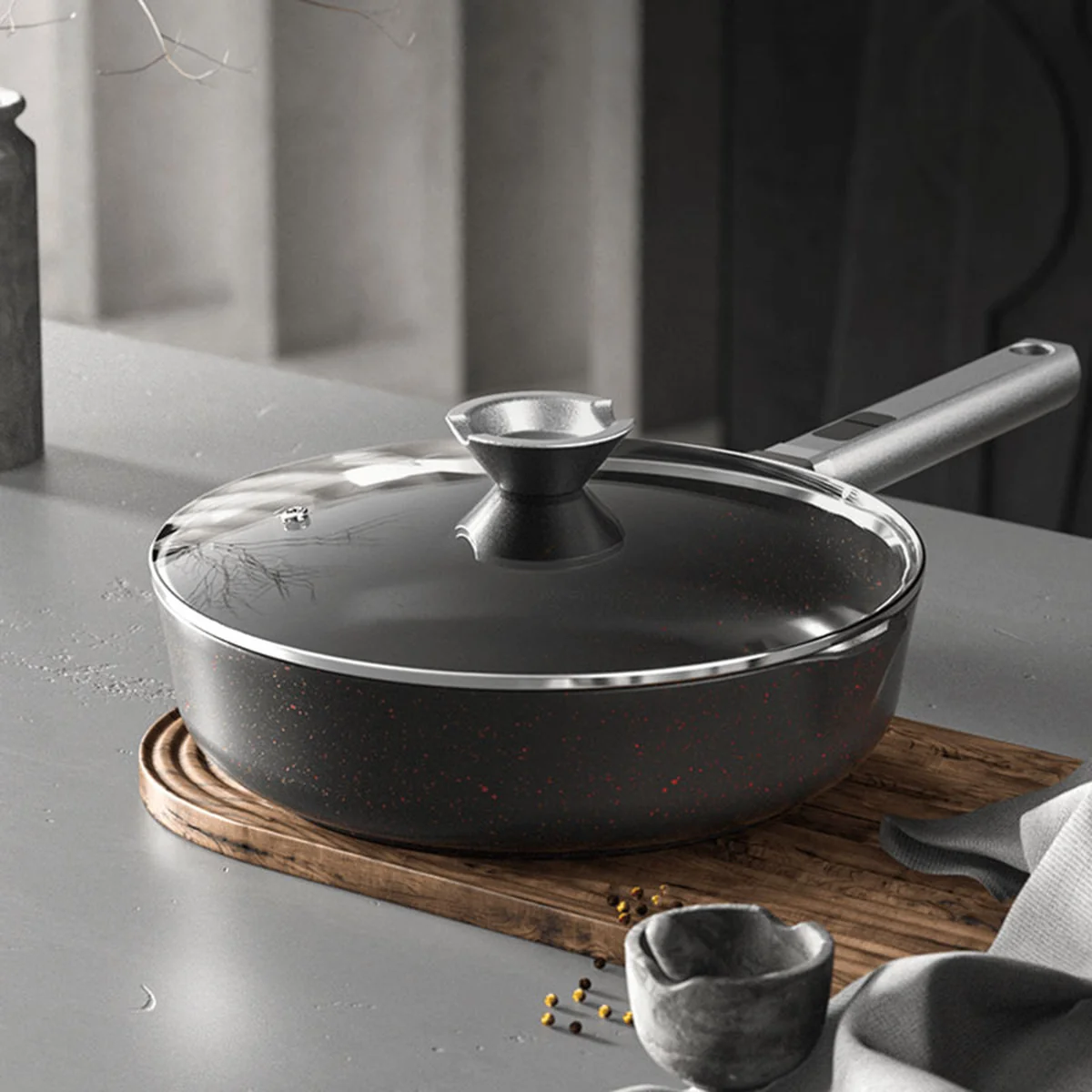 SOWE Flavored Volcanic Rock King Maifan Stone Black Pan Easy to clean and durable 28cm
