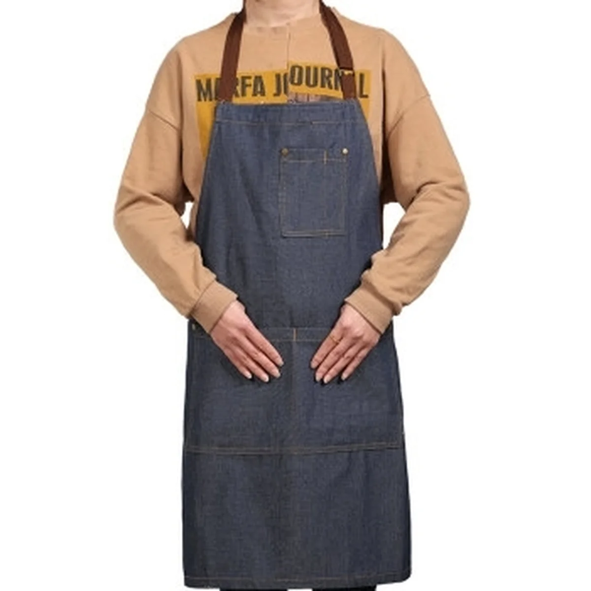 OMU cotton denim apron AMY-WQ01 anti-fouling and oil-proof