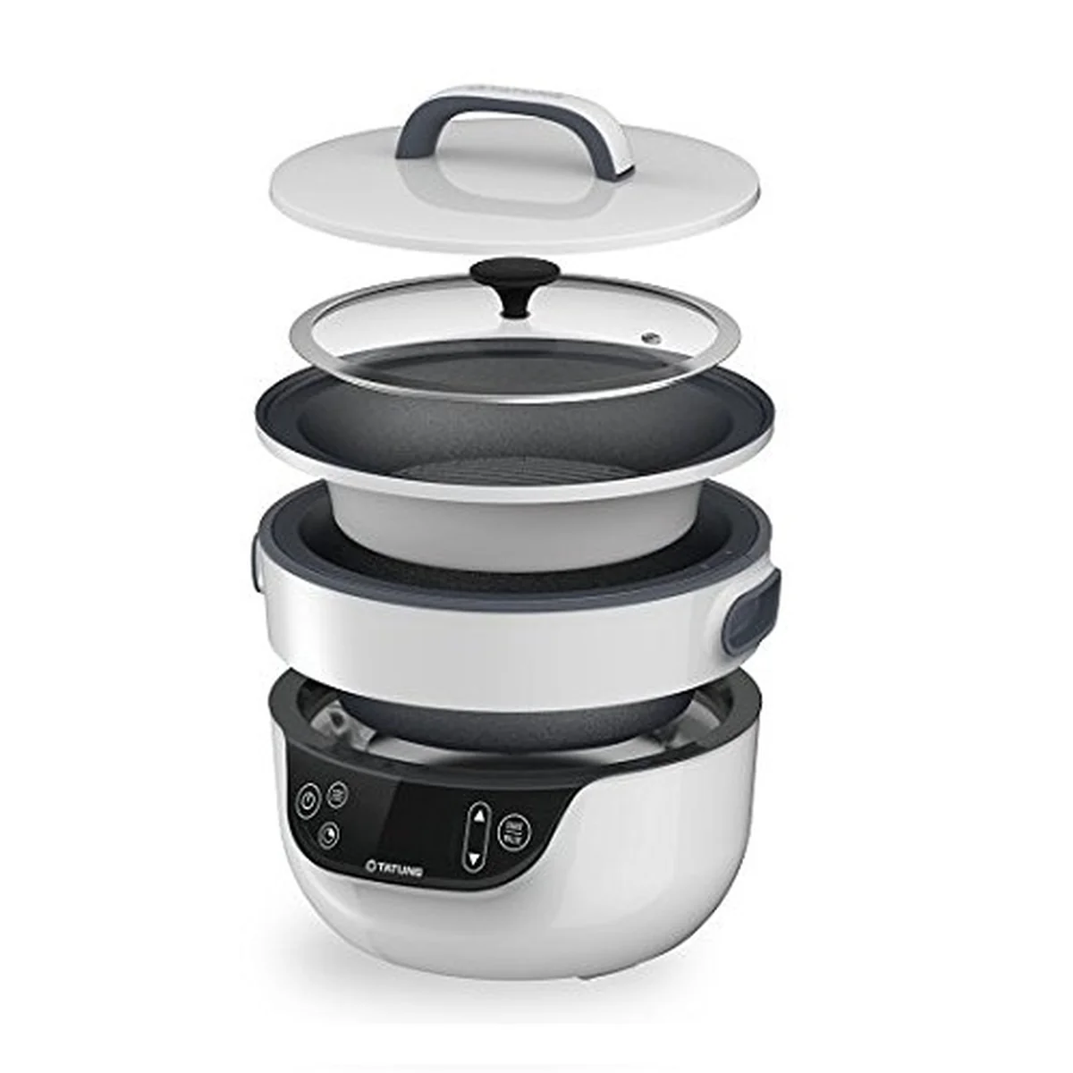 Tatung TSB-3016EA Fusion Cooker Grill Pan & Waterless Pot-Bake & Waterless Cook, 9" Grill Pan & 2.8 Qt Waterless pot, White