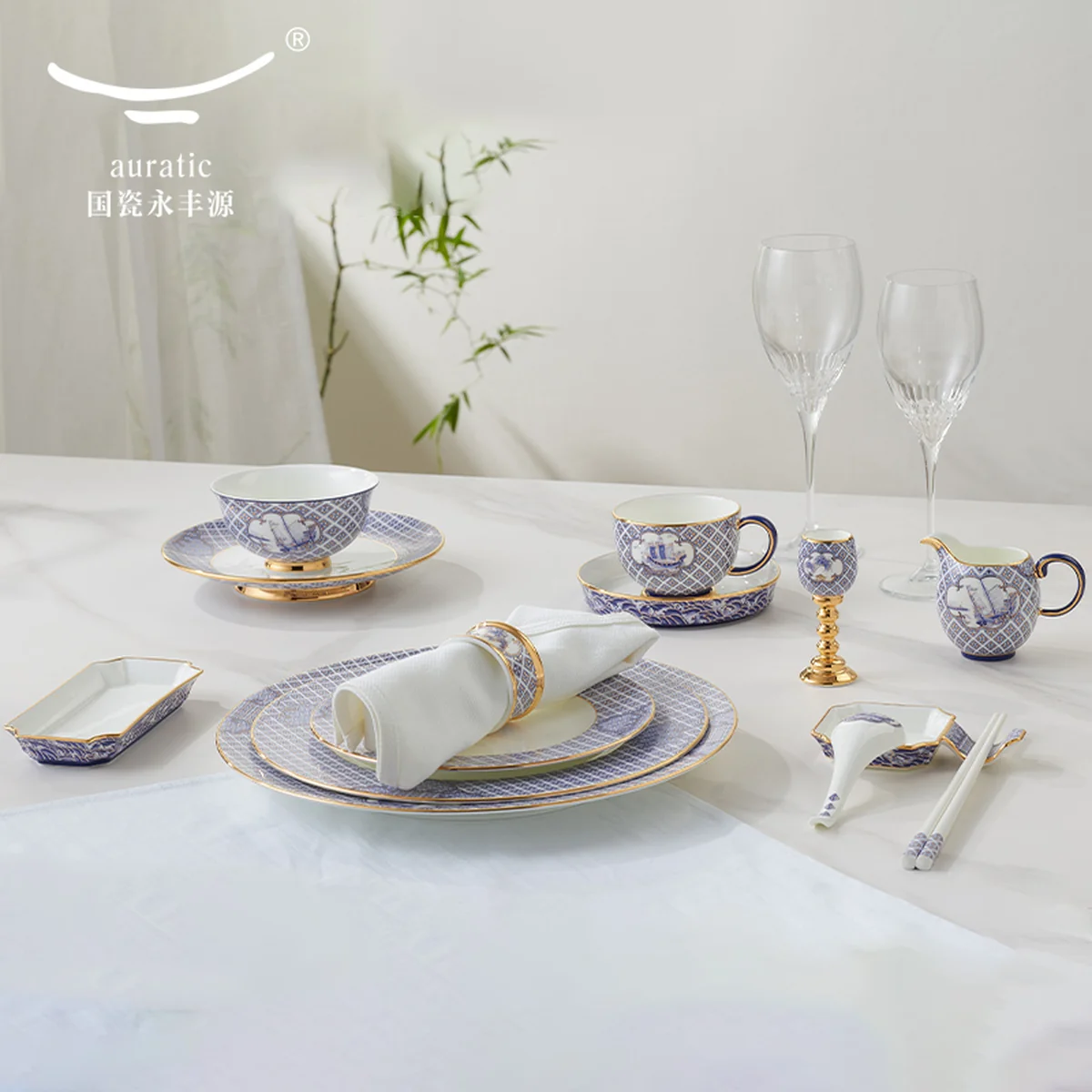 【中国直邮，时效10-15天】Auratic 国瓷永丰源先生瓷-四海升平15头家宴摆台餐具