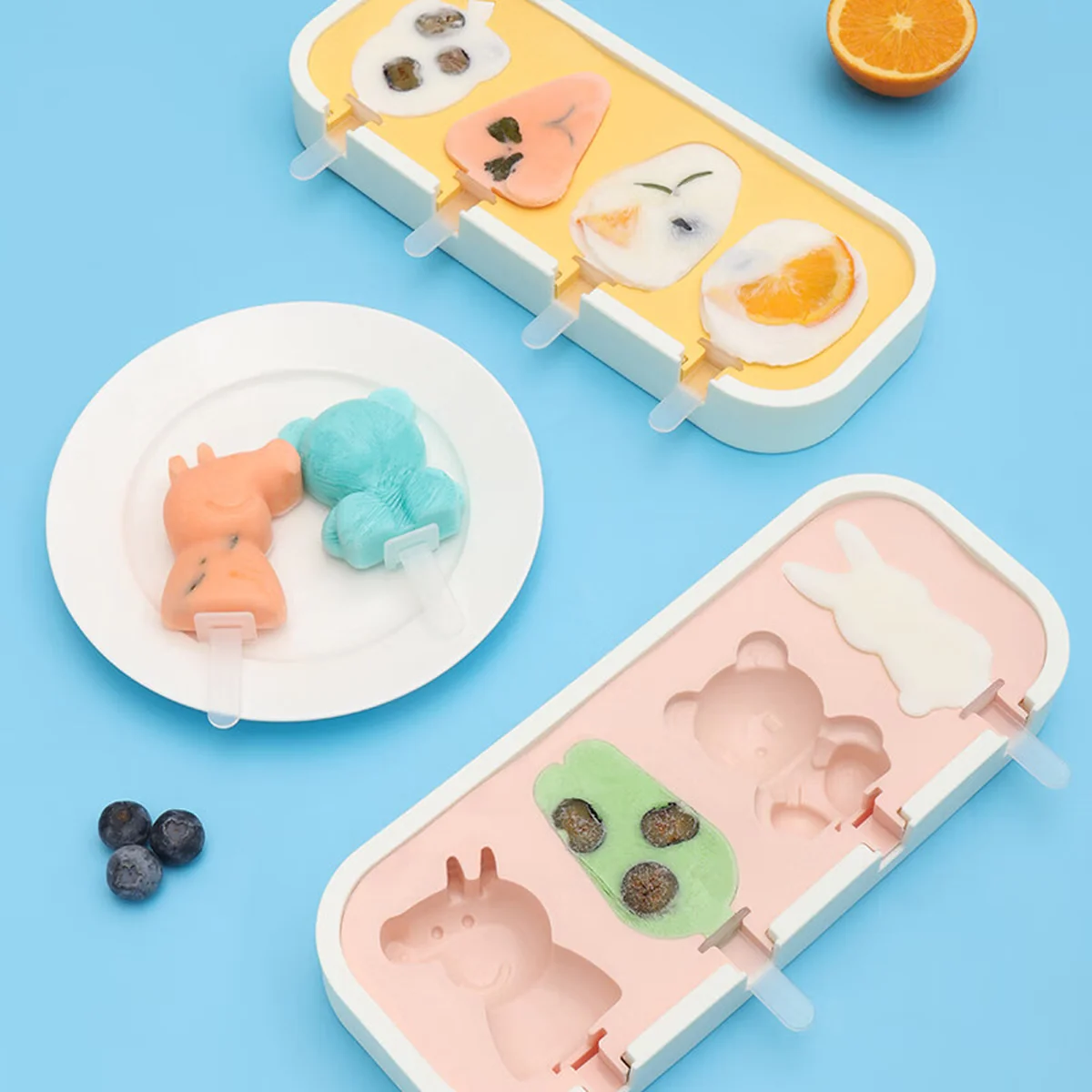【China direct mail, delivery time 10-15 days】 Baijie ice cream mold DIY cartoon complementary food frozen grid ice cream artifact ice cream ice cream box silicone ice cream stick mold 2-piece set - ice set