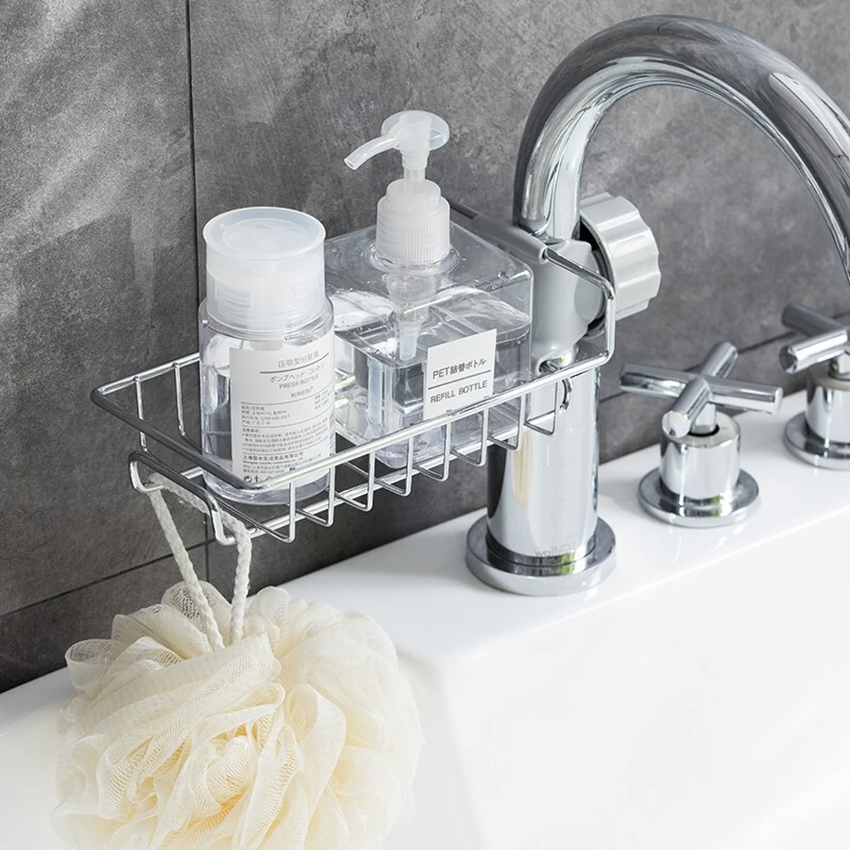 Japanese stainless steel adjustable faucet rack drain rack Free punching Silver