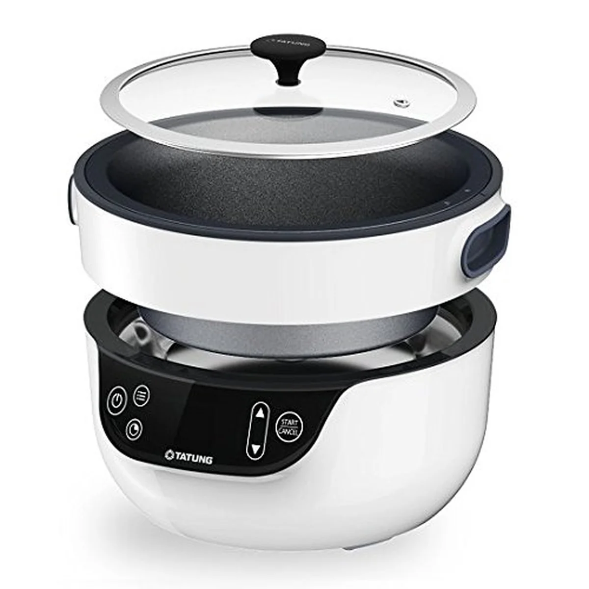 Tatung TSB-3016EA Fusion Cooker Grill Pan & Waterless Pot-Bake & Waterless Cook, 9" Grill Pan & 2.8 Qt Waterless pot, White