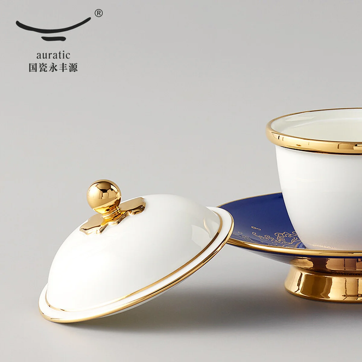 Auratic, Mr. Porcelain Sea Pearl, Four-piece Lid Cup, Tea Cup, Platinum, 250ml