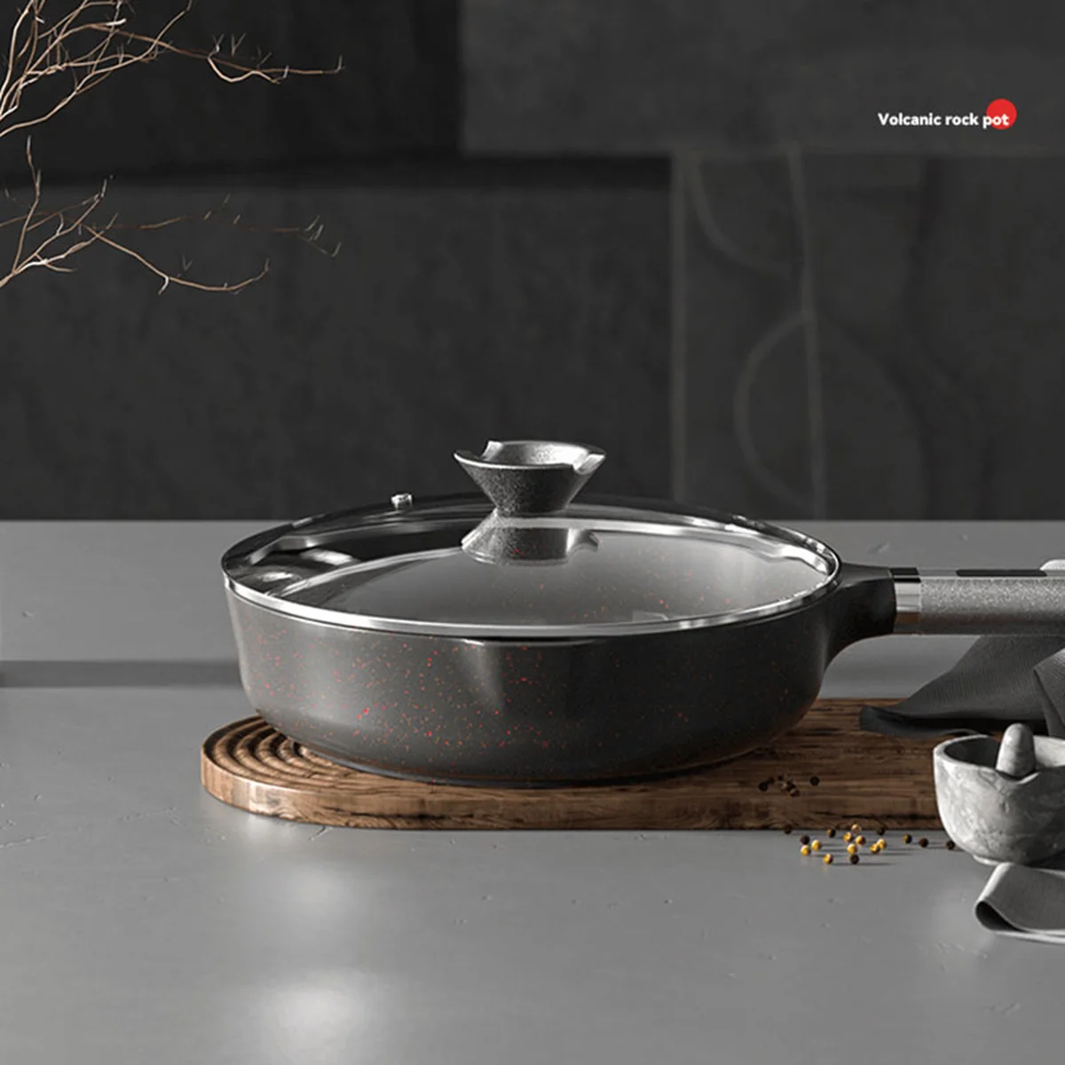 SOWE Flavored Volcanic Rock King Maifan Stone Black Pan Easy to clean and durable 28cm
