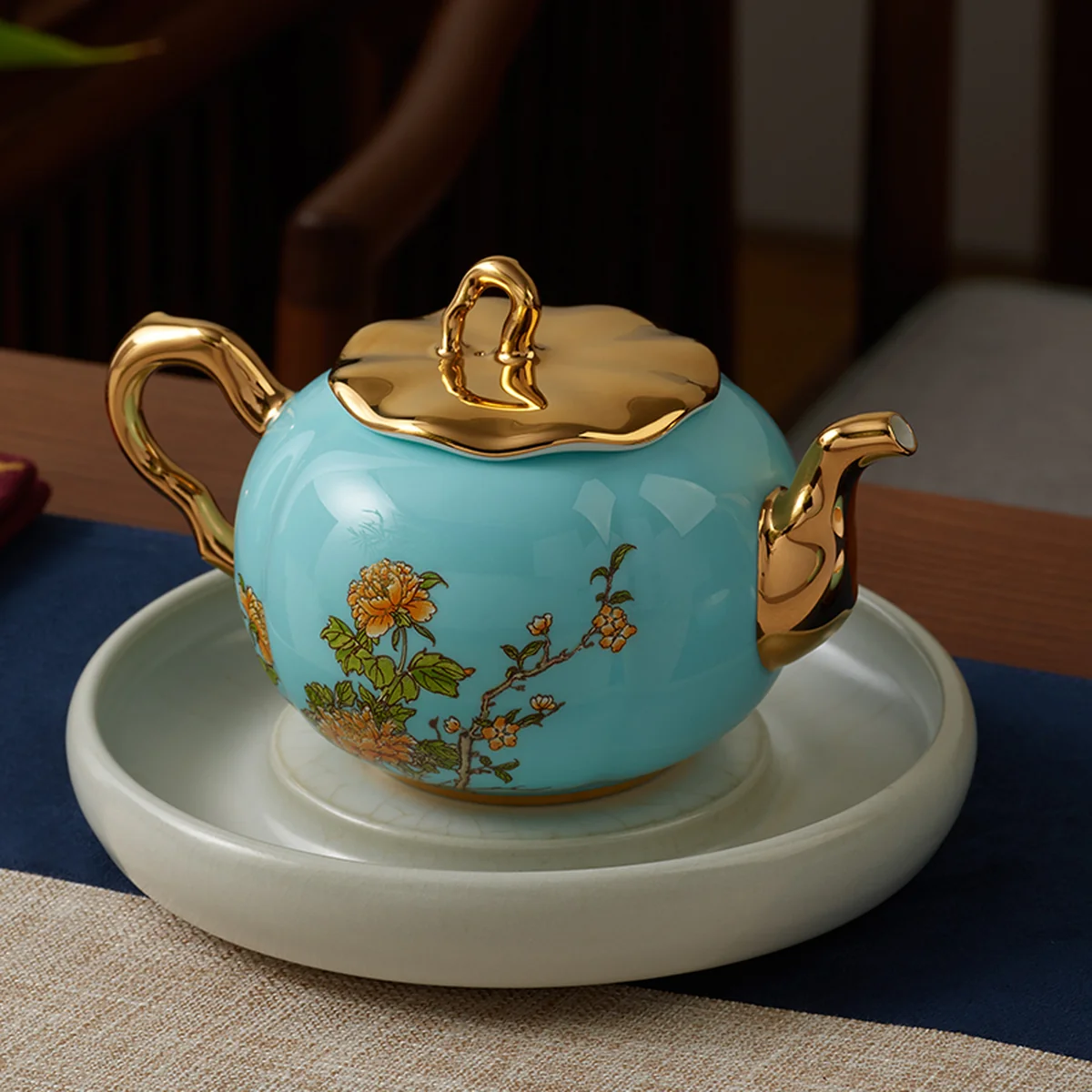 [China Direct Shipping, 5-7 days] Auratic China Porcelain Yongfengyuan 8-head Tea Set in West Lake Blue