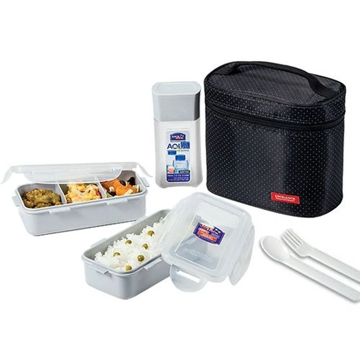 Lock&Lock Rectangular 3-Piece Lunch Box Set with Insulated Bag and Water Bottle HPL762RP