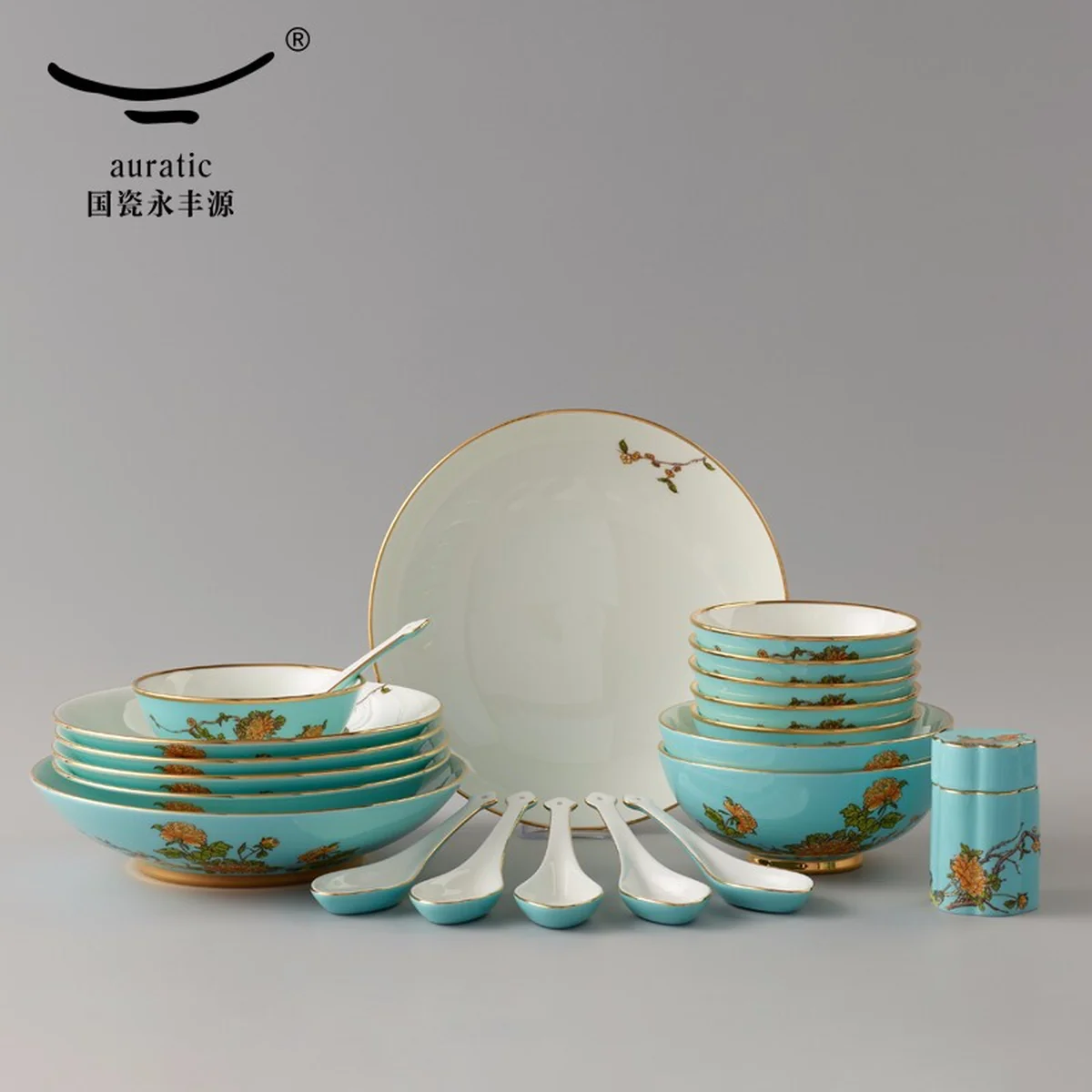 Auratic, Madam Porcelain 22-head household dishes and spoons ceramic Chinese tableware set