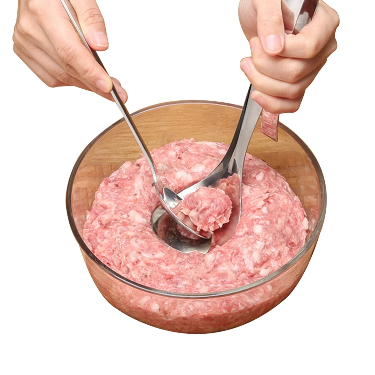 HEQING stainless steel meatball mould, Meatball shrimp slipper maker, Tight and not loose ,Meatball press + spoon 2-piece