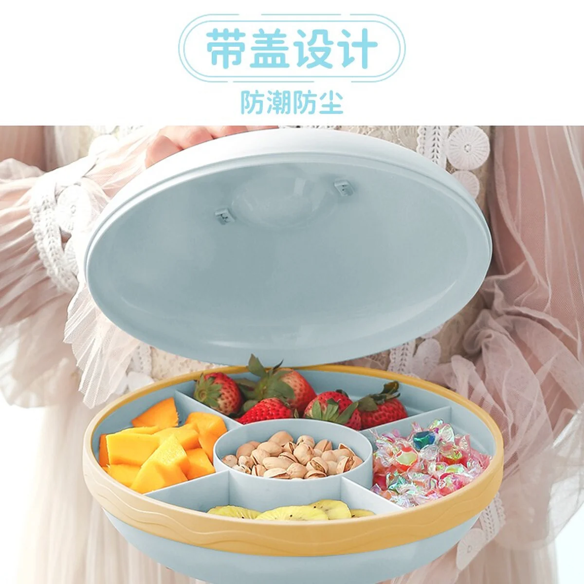 Ayi Mama, Macaron Dried Fruit Box, Candy Plate, Separated without odor, Moisture-proof and dust-proof, Blue