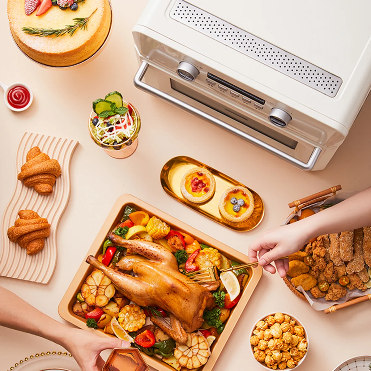 Air Fryer Toaster Oven, Hauswirt XL 25L Countertop Convection Oven Combo, Stainless Steel Retro White, 1200W, 10-in-1 Versatility