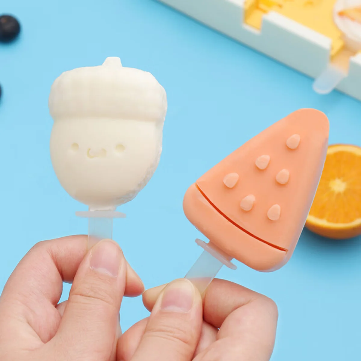 【China direct mail, delivery time 10-15 days】 Baijie ice cream mold DIY cartoon complementary food frozen grid ice cream artifact ice cream ice cream box silicone ice cream stick mold 2-piece set - ice set