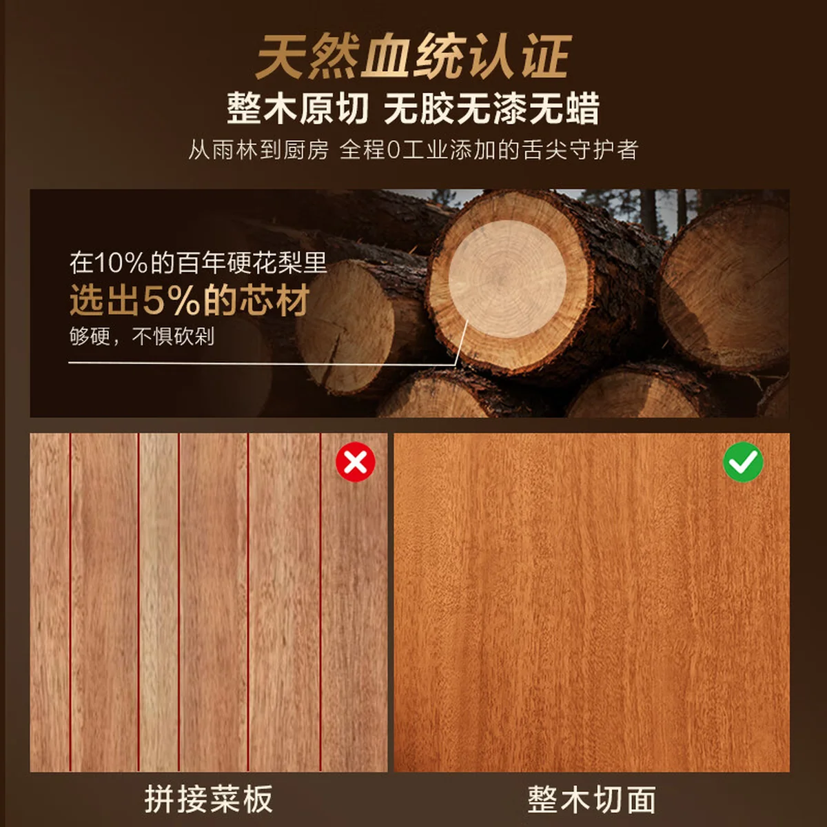 Suncha rosewood cutting board/knife/cutting board, solid wood, anti-mildew and antibacterial, separate for raw and cooked food, 40*28*2.5CM