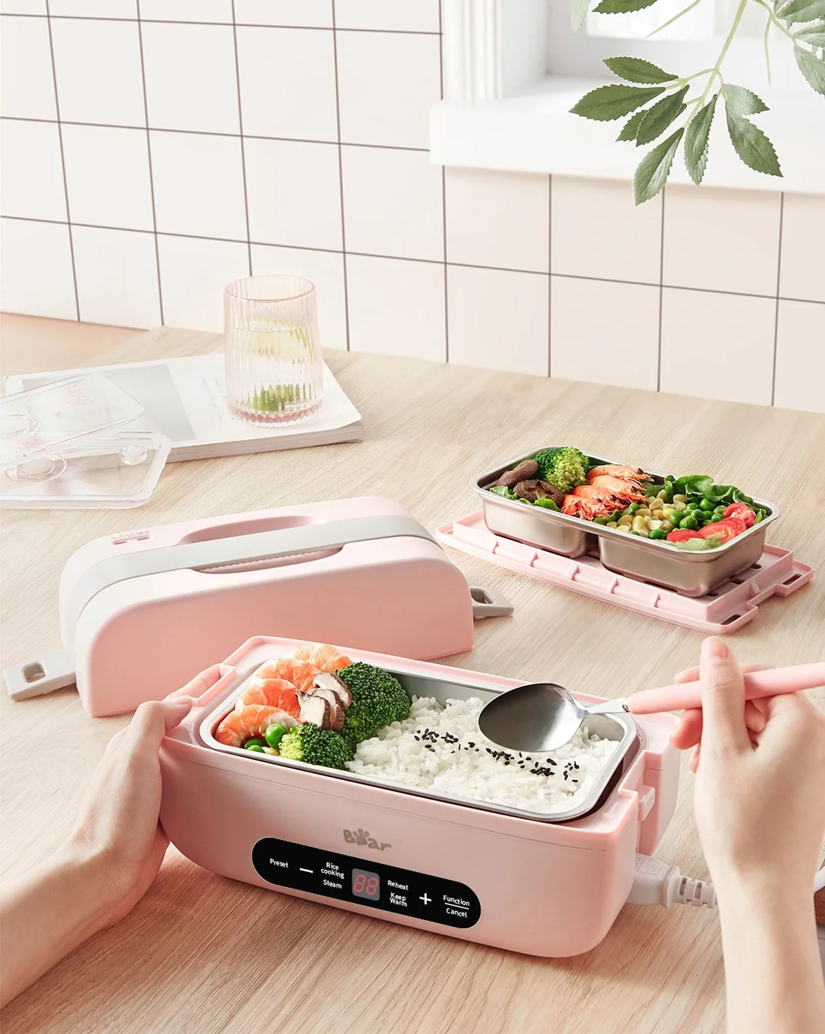 Bear Smart Electric cooking and steaming lunch box, Appointment timing, Pluggable heating and insulation,1L