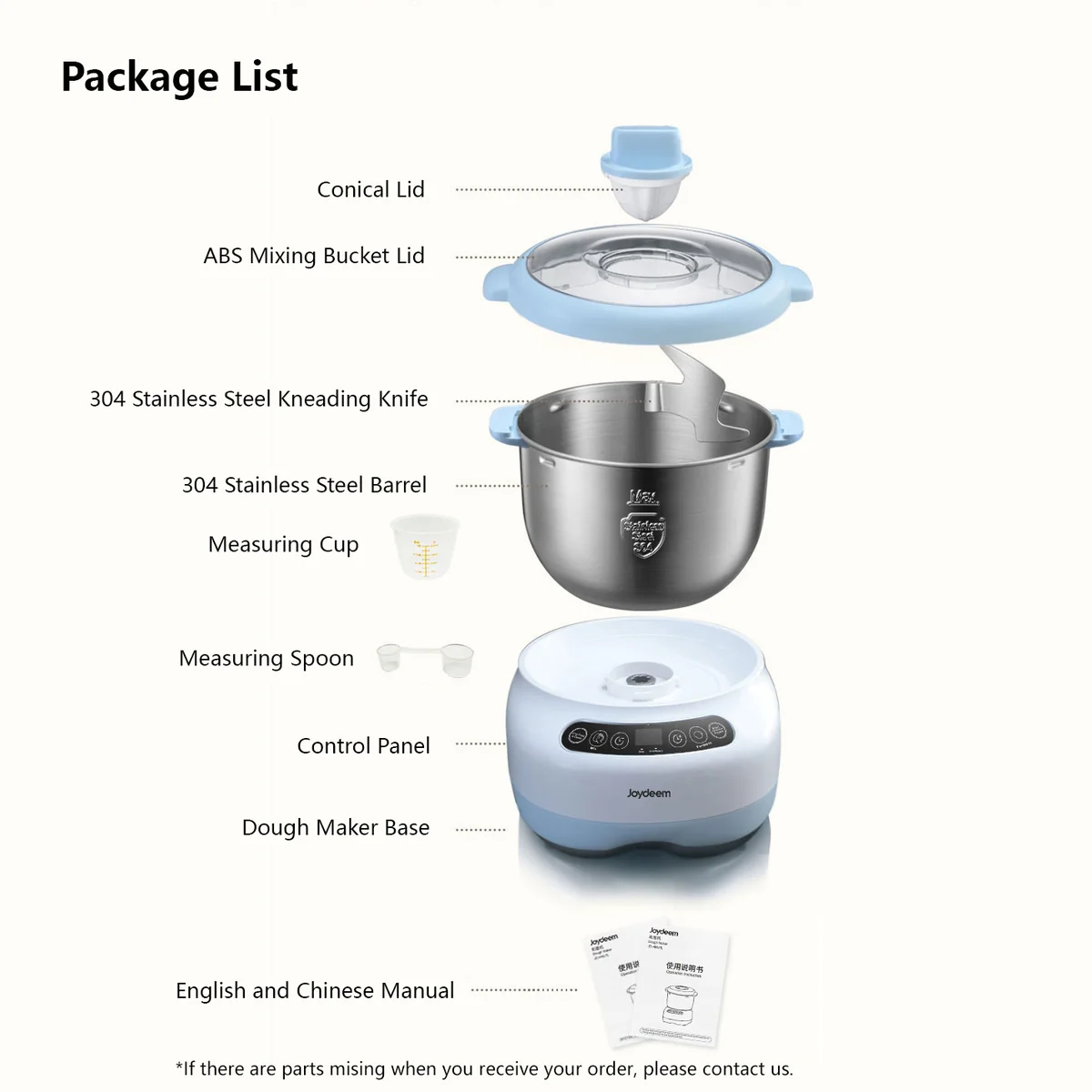 Joydeem Dough Maker with Ferment Function, Microcomputer Timing, Face-up Touch Panel,, 304 Stainless Steel,7L