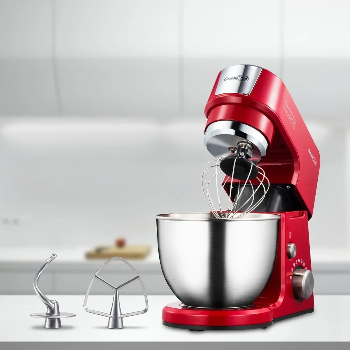 Geek Chef  2.5 Litre (L) / 2.6 quart (qt.) Mini Size 4-in-1 Die-cast Tilt Head Stand Mixer with 4 Power Outlets GM25